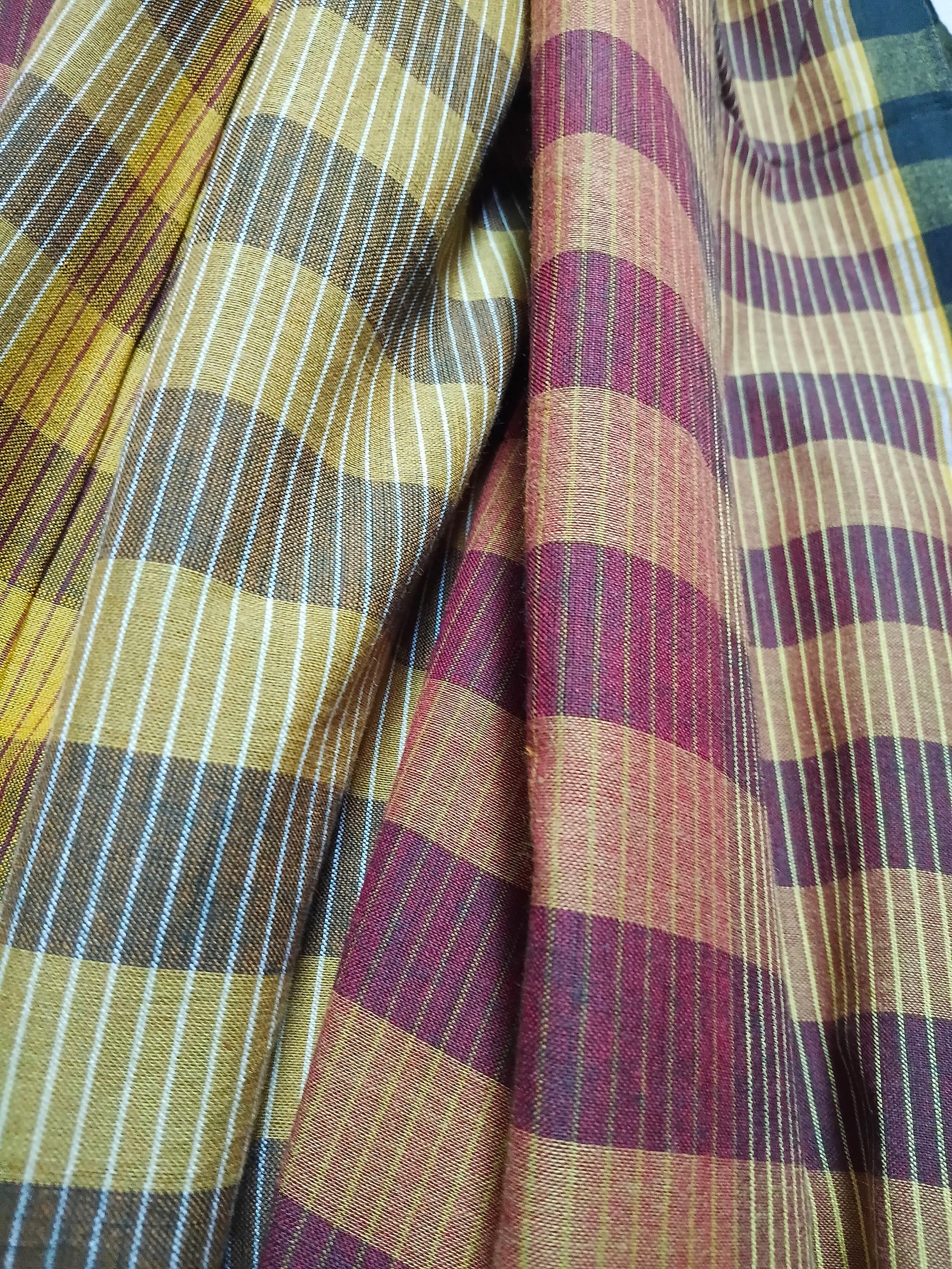 Contemporary Gamchha Cotton Saree – Mustard Yellow & Earth Tone Checks