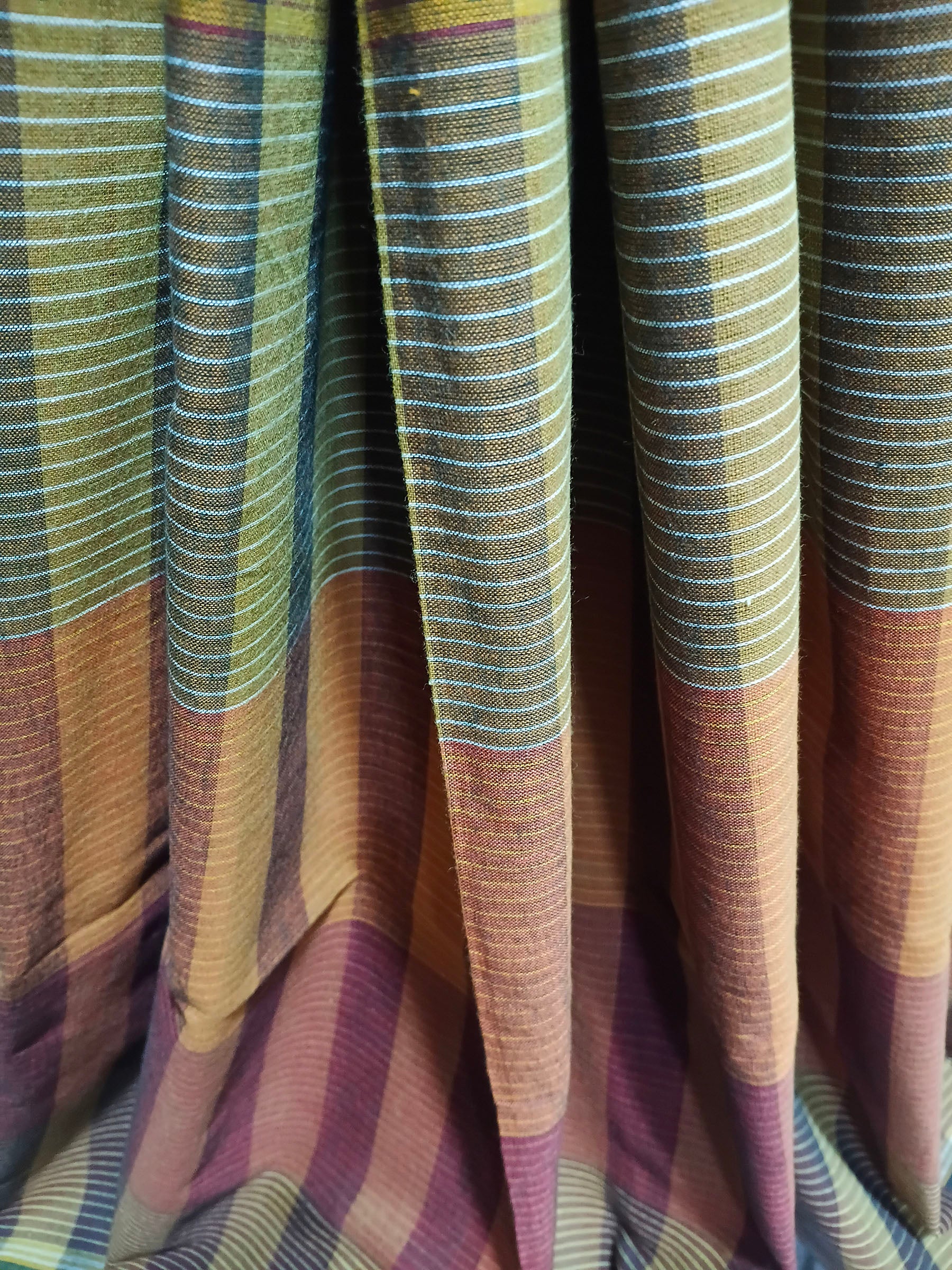 Contemporary Gamchha Cotton Saree – Mustard Yellow & Earth Tone Checks