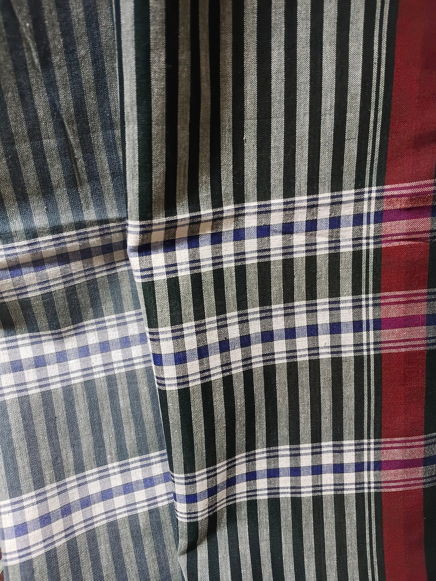 Contemporary Gamchha Cotton Saree – Sage Green & White Fine Checks