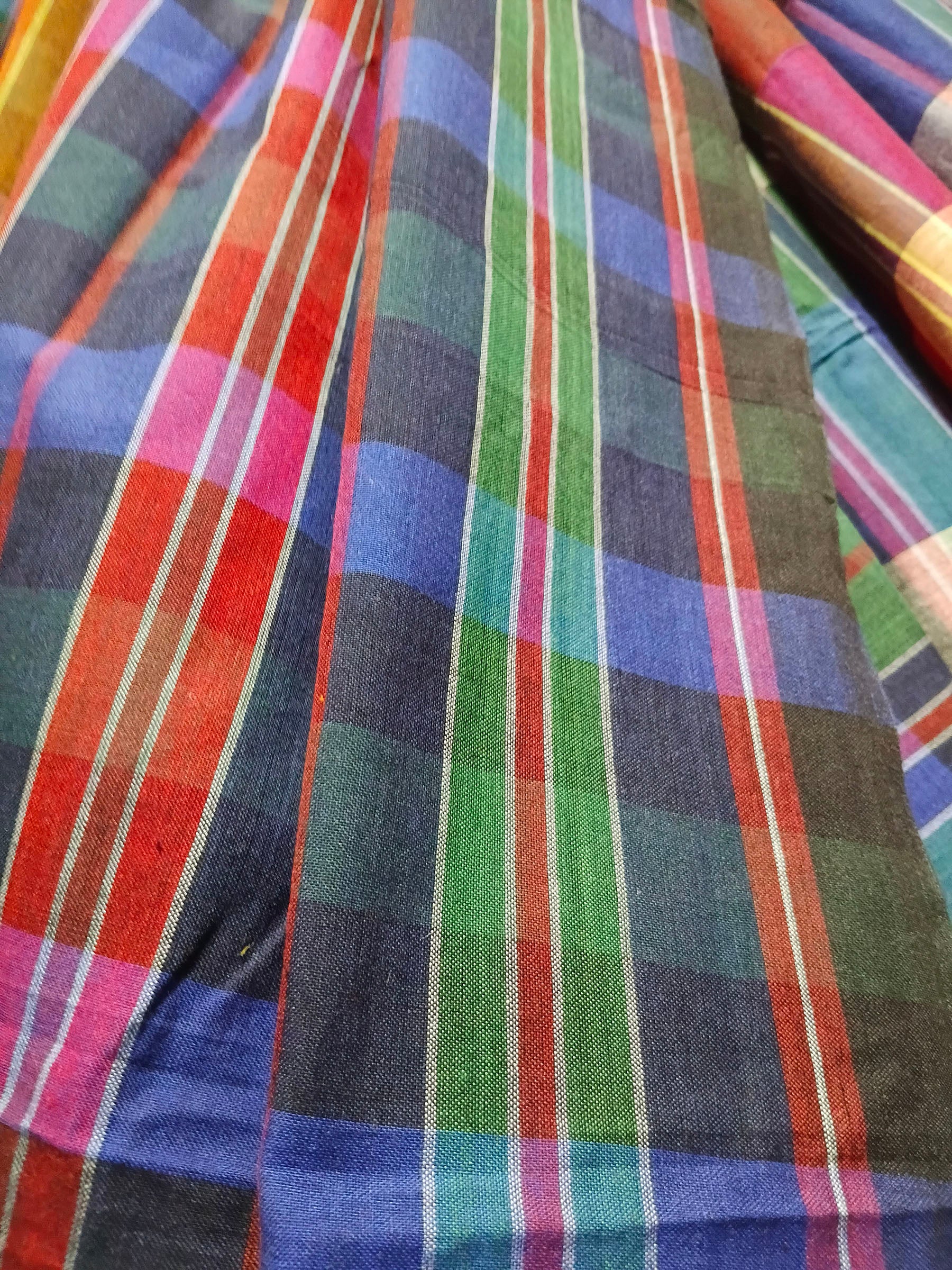 Contemporary Gamchha Cotton Saree – Navy Blue & Multicolour Checked Handloom Saree