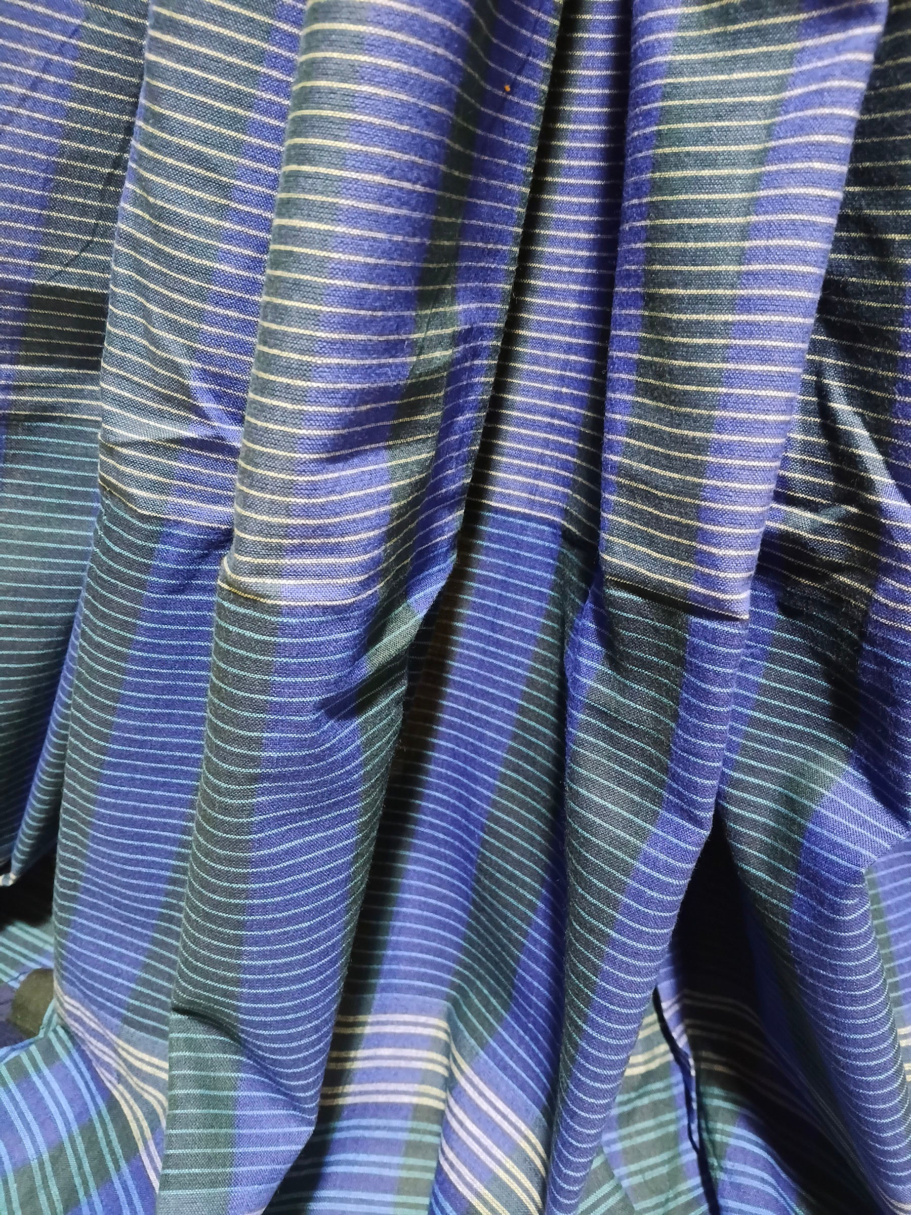 Contemporary Gamchha Cotton Saree – Deep Blue & Teal Checked Handloom Saree