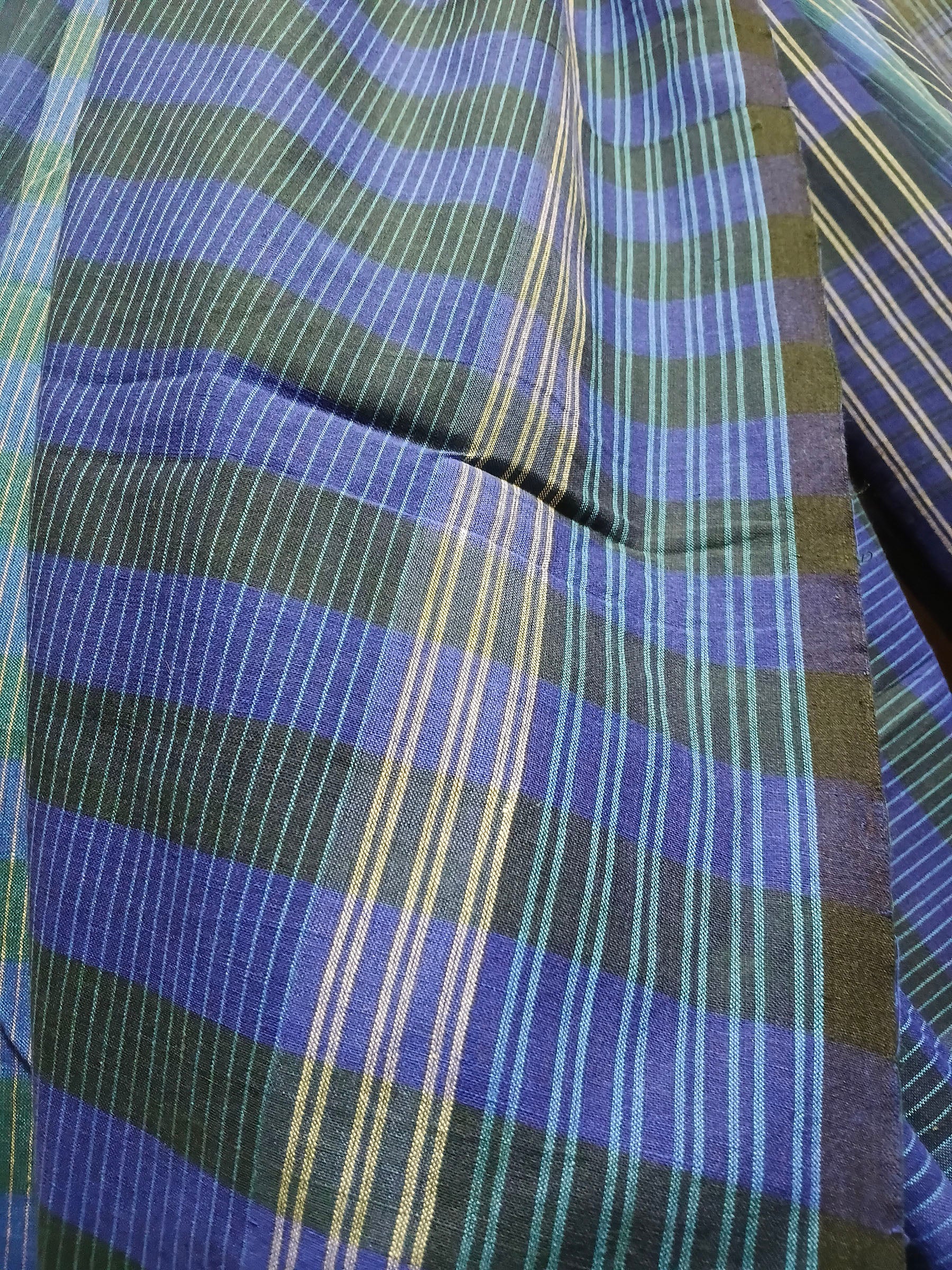 Contemporary Gamchha Cotton Saree – Deep Blue & Teal Checked Handloom Saree