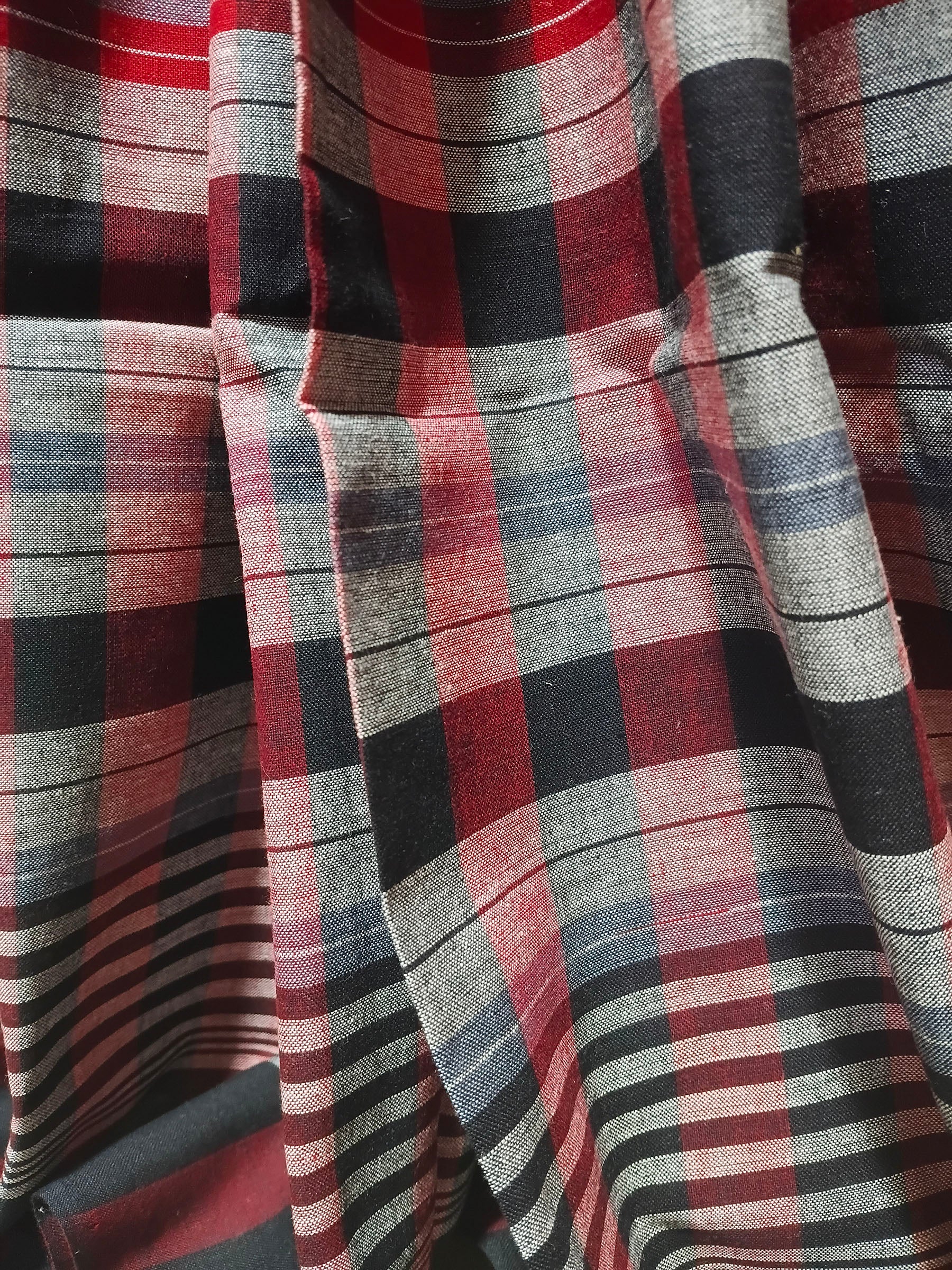 Multicolour Gamchha Cotton Saree – Handwoven Checked Saree in Rust, Plum & Mustard