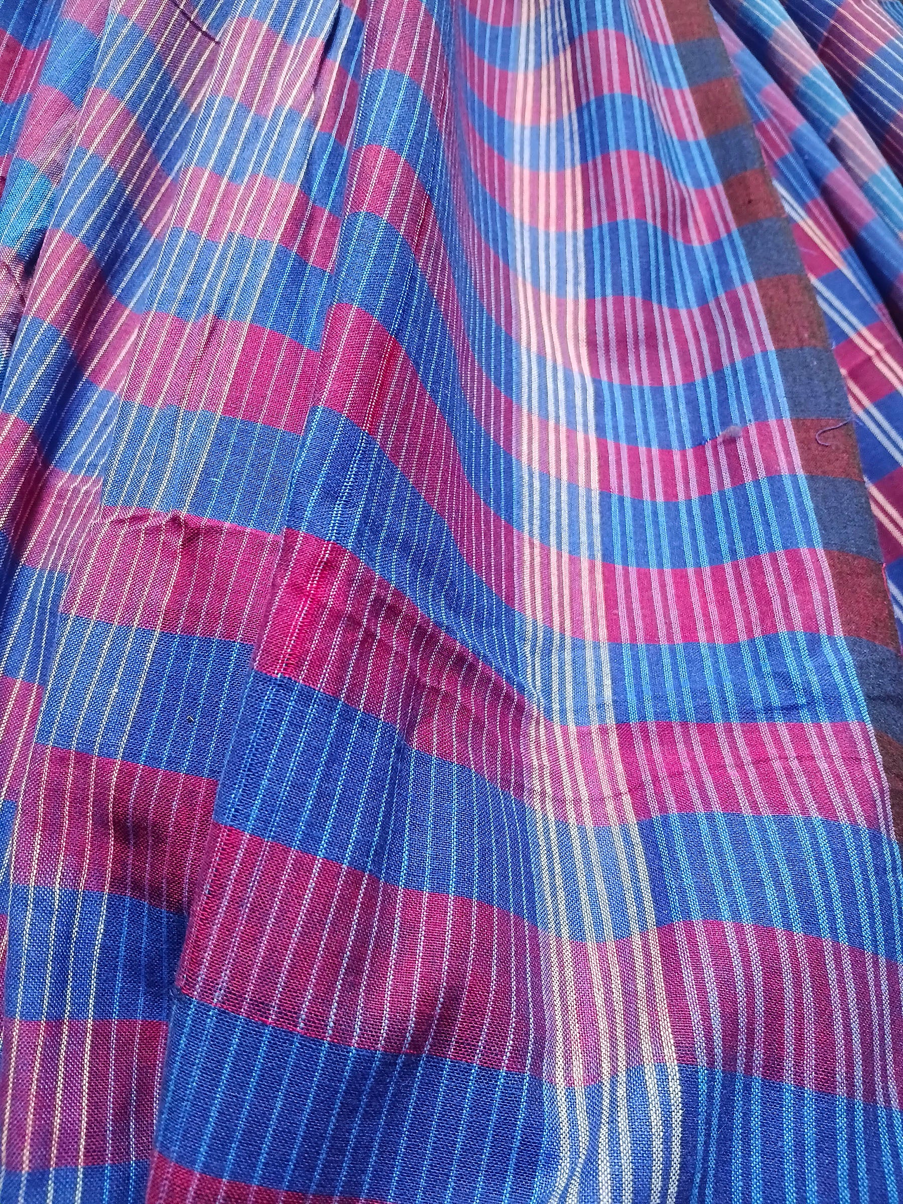 Blue & Magenta Gamchha Cotton Saree – Handwoven Checked Bengal Saree