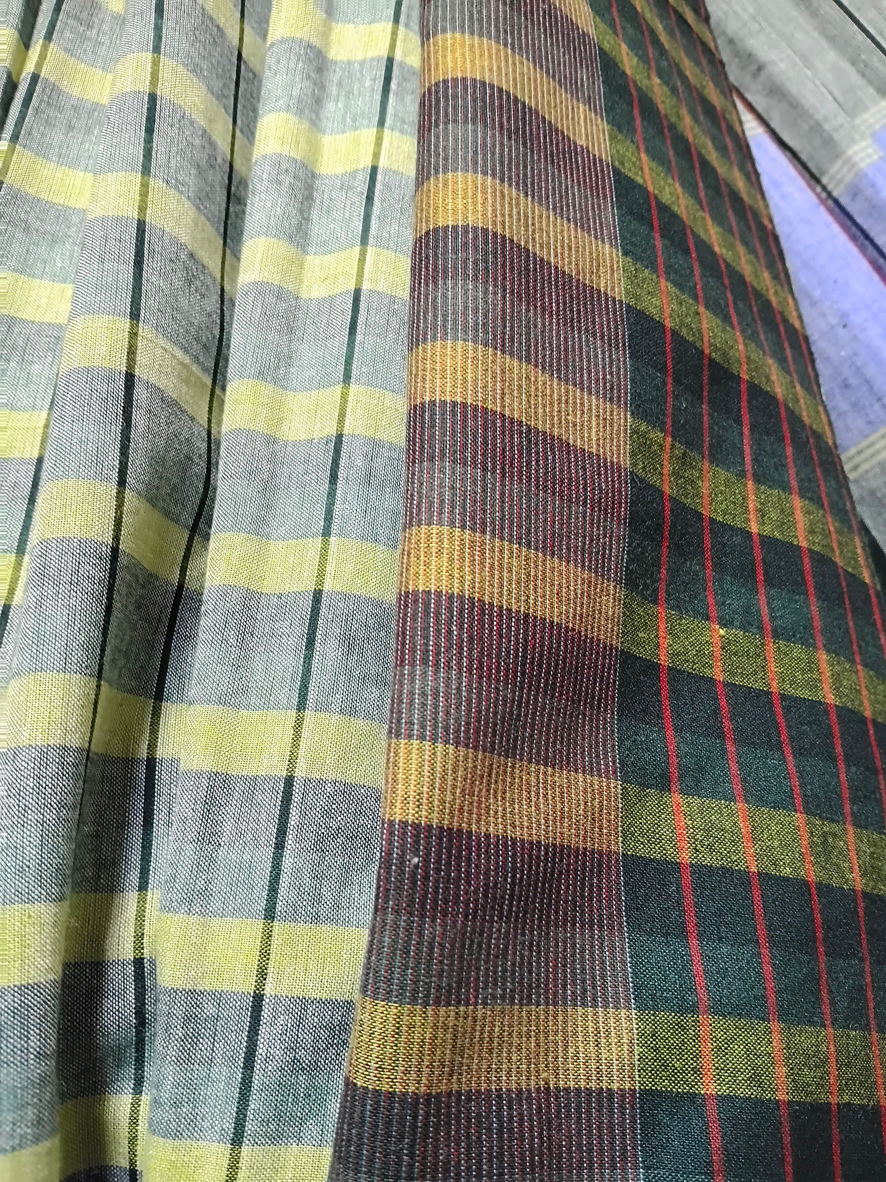 Pastel Green & Indigo Gamchha Cotton Saree – Handwoven Checked Bengal Saree