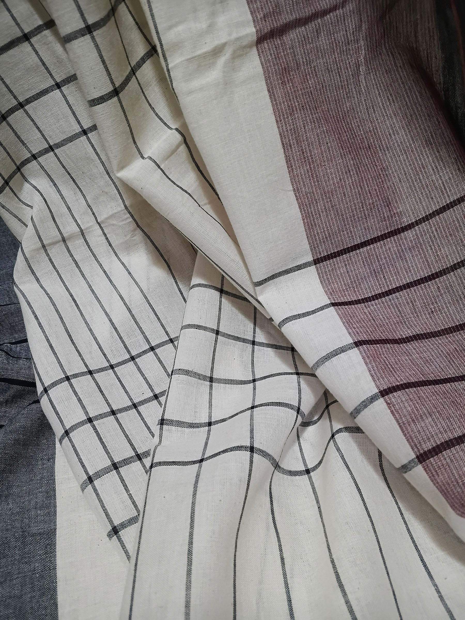 Grey & Ivory Checked Handloom Cotton Saree