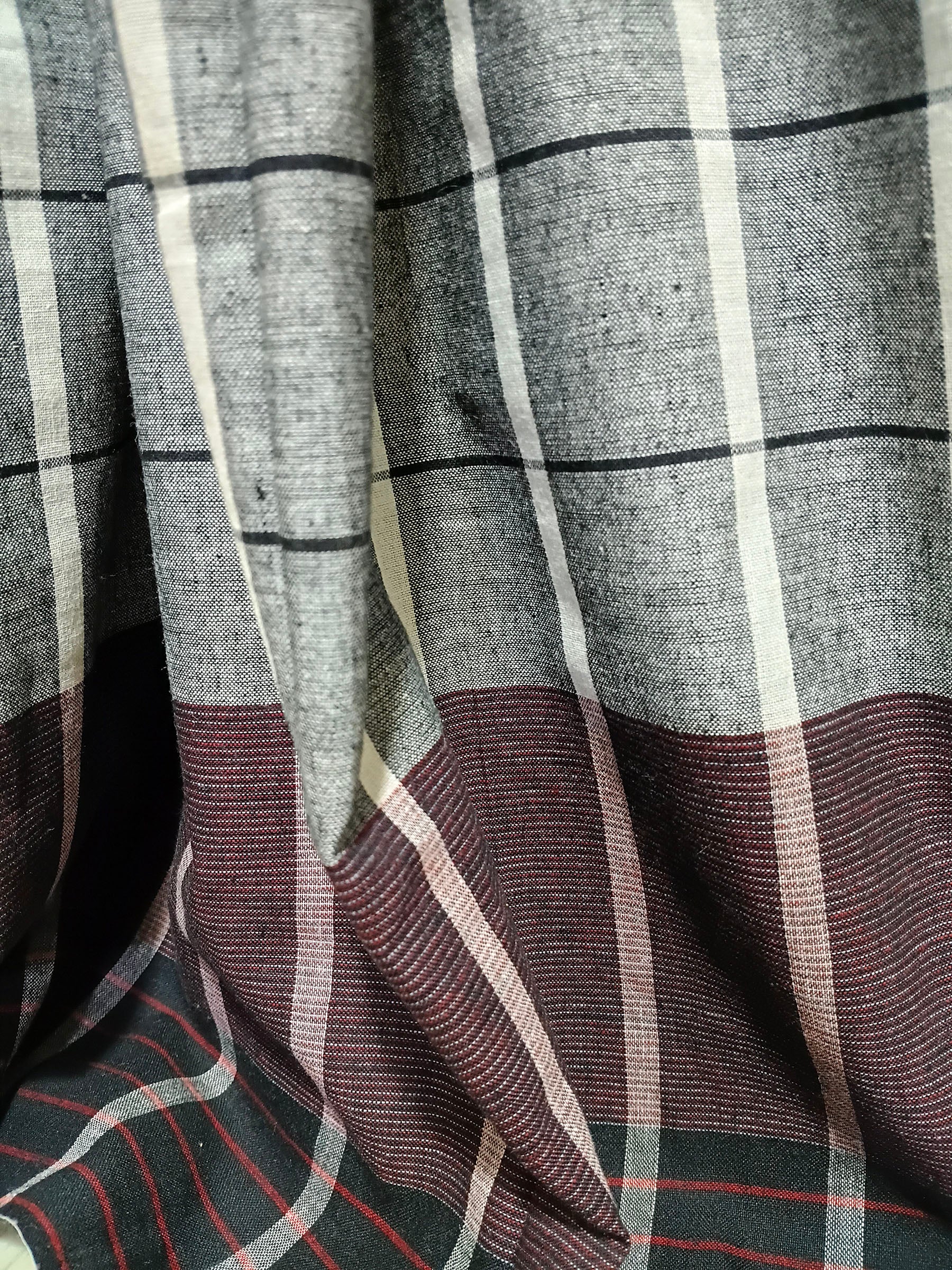 Grey & Ivory Checked Handloom Cotton Saree