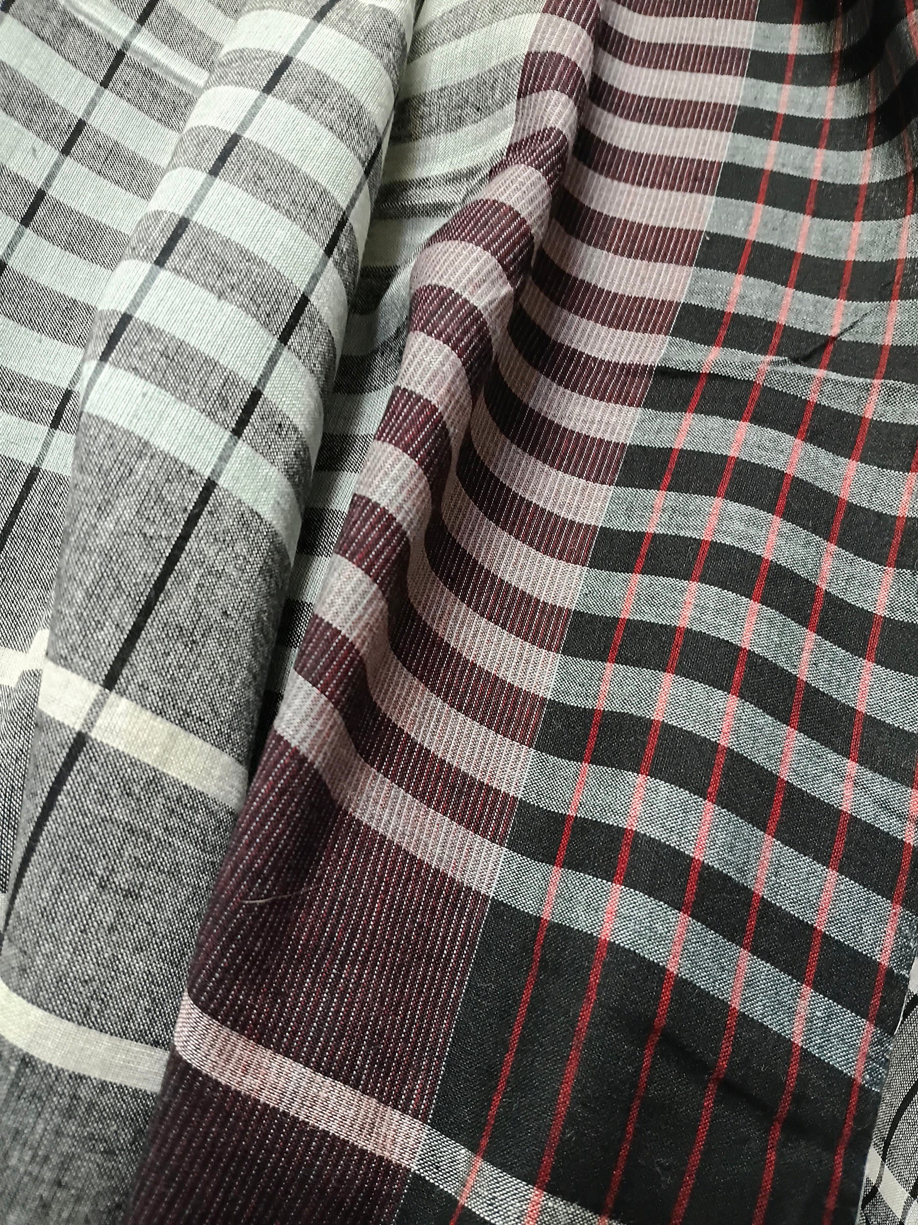 Grey & Ivory Checked Handloom Cotton Saree