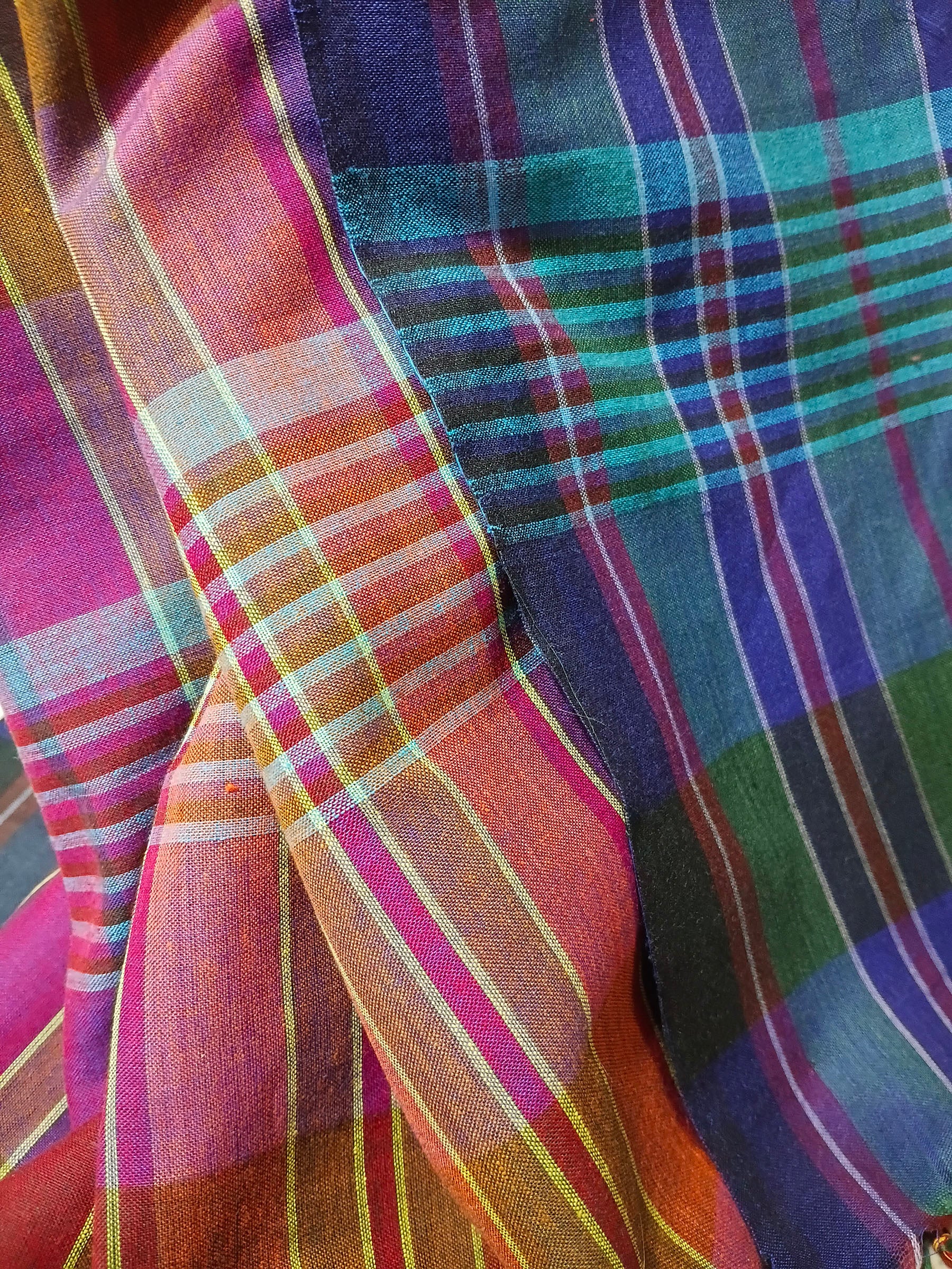 Jewel Tone Checked Handloom Cotton Saree