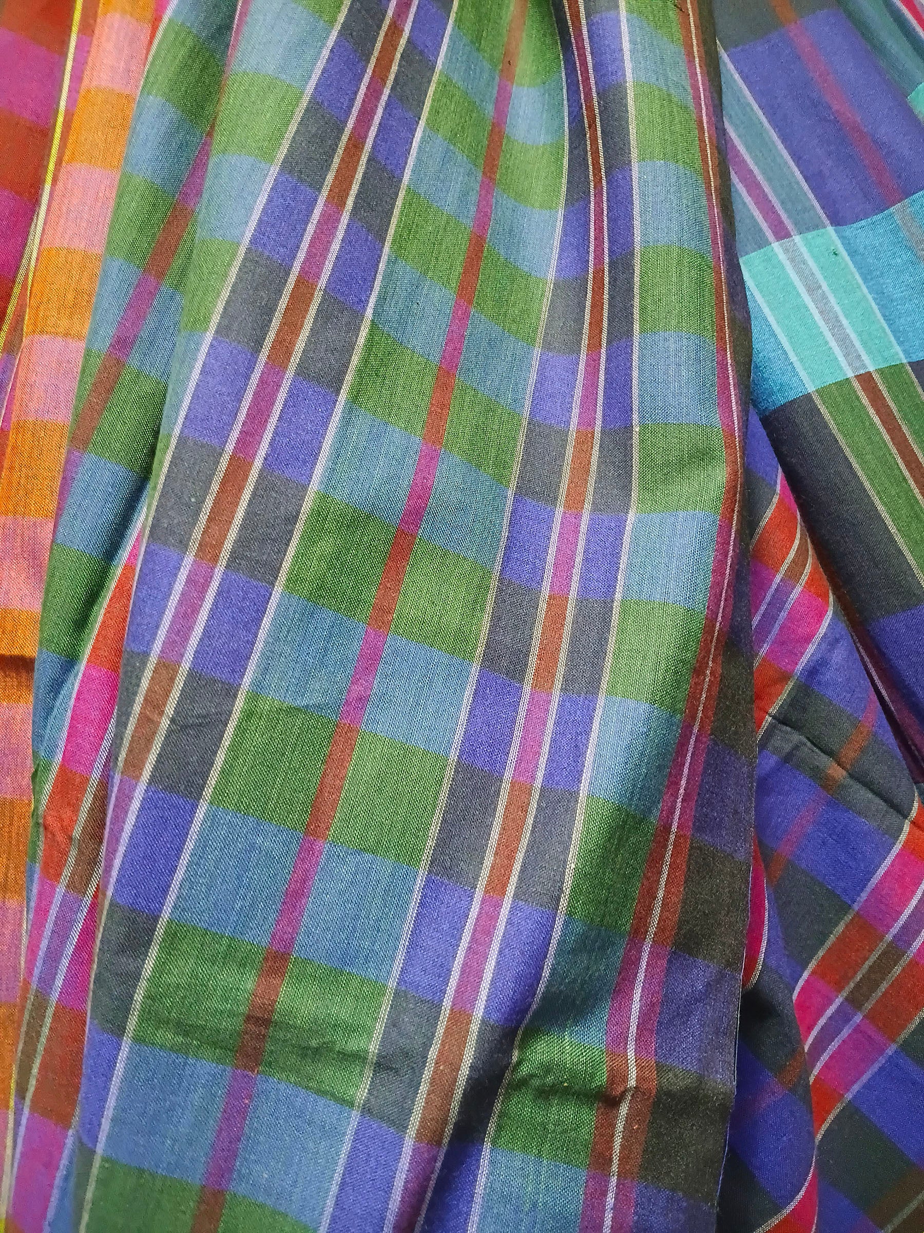 Jewel Tone Checked Handloom Cotton Saree
