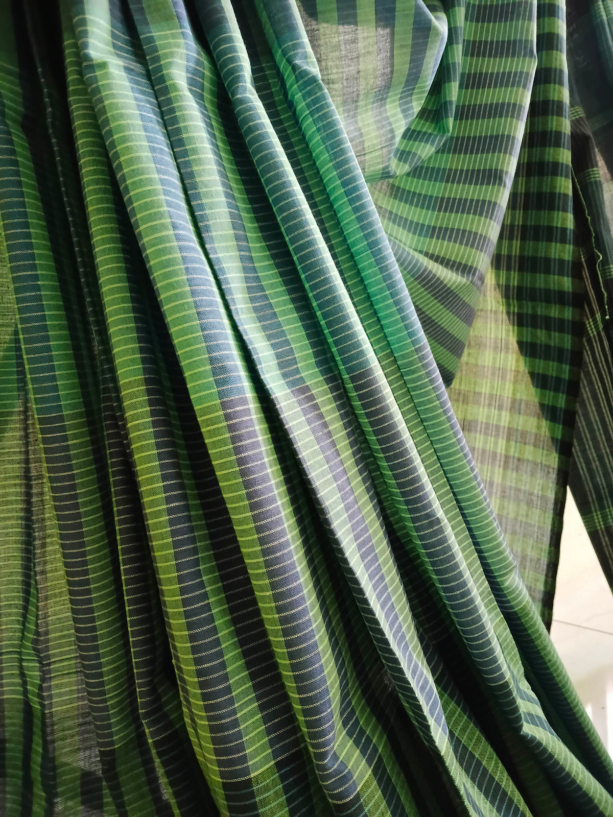 Teal Blue Striped Handloom Gamchha Saree