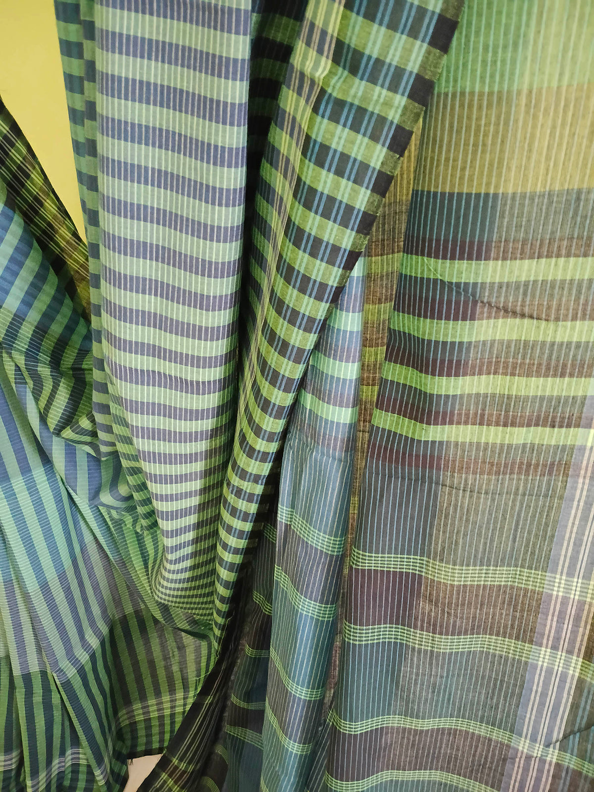 Teal Blue Striped Handloom Gamchha Saree