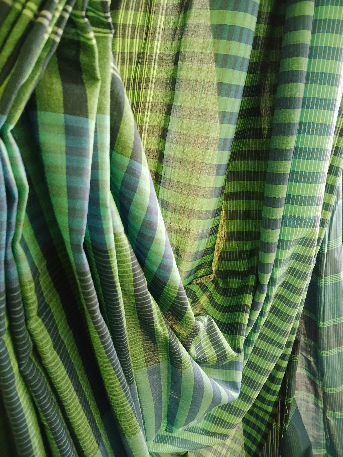 Teal Blue Striped Handloom Gamchha Saree