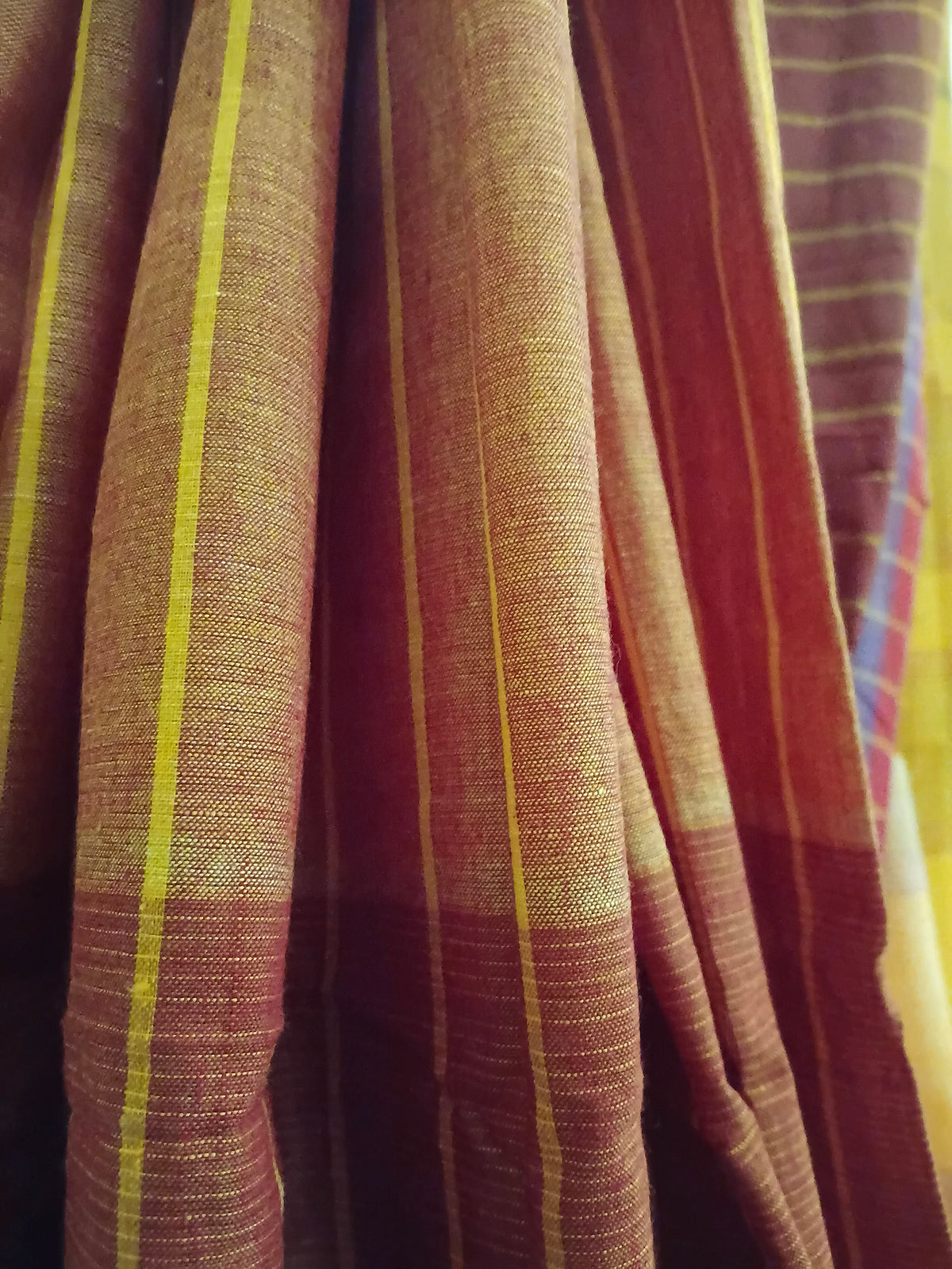 Mustard Maroon Handloom Gamchha Saree