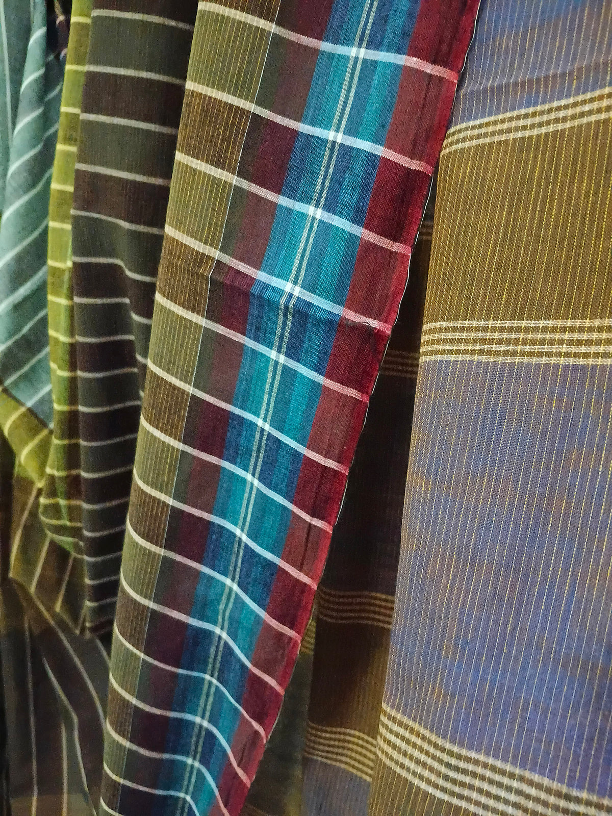 Teal Olive Brown Handloom Gamchha Saree