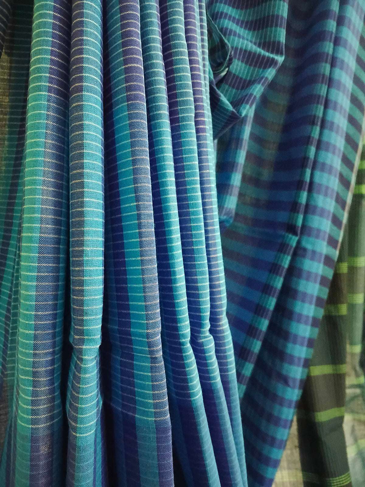 Blue Green Striped Handloom Gamchha Saree