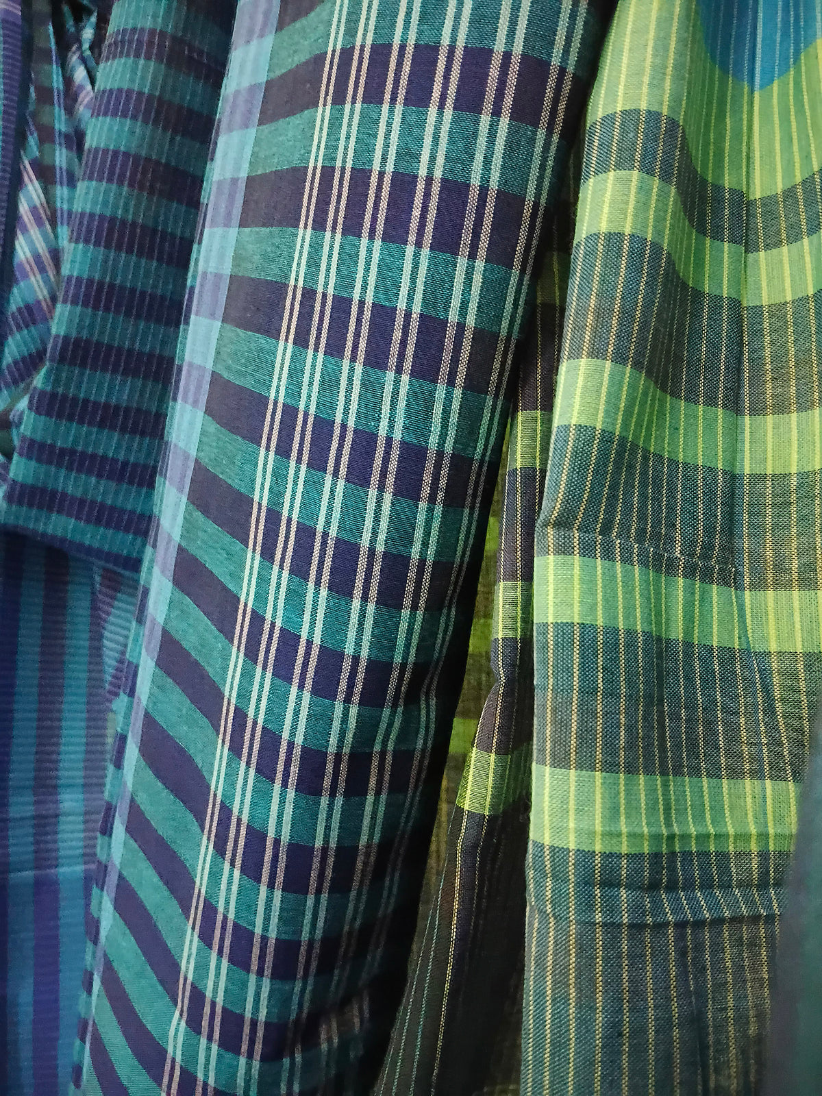 Blue Green Striped Handloom Gamchha Saree