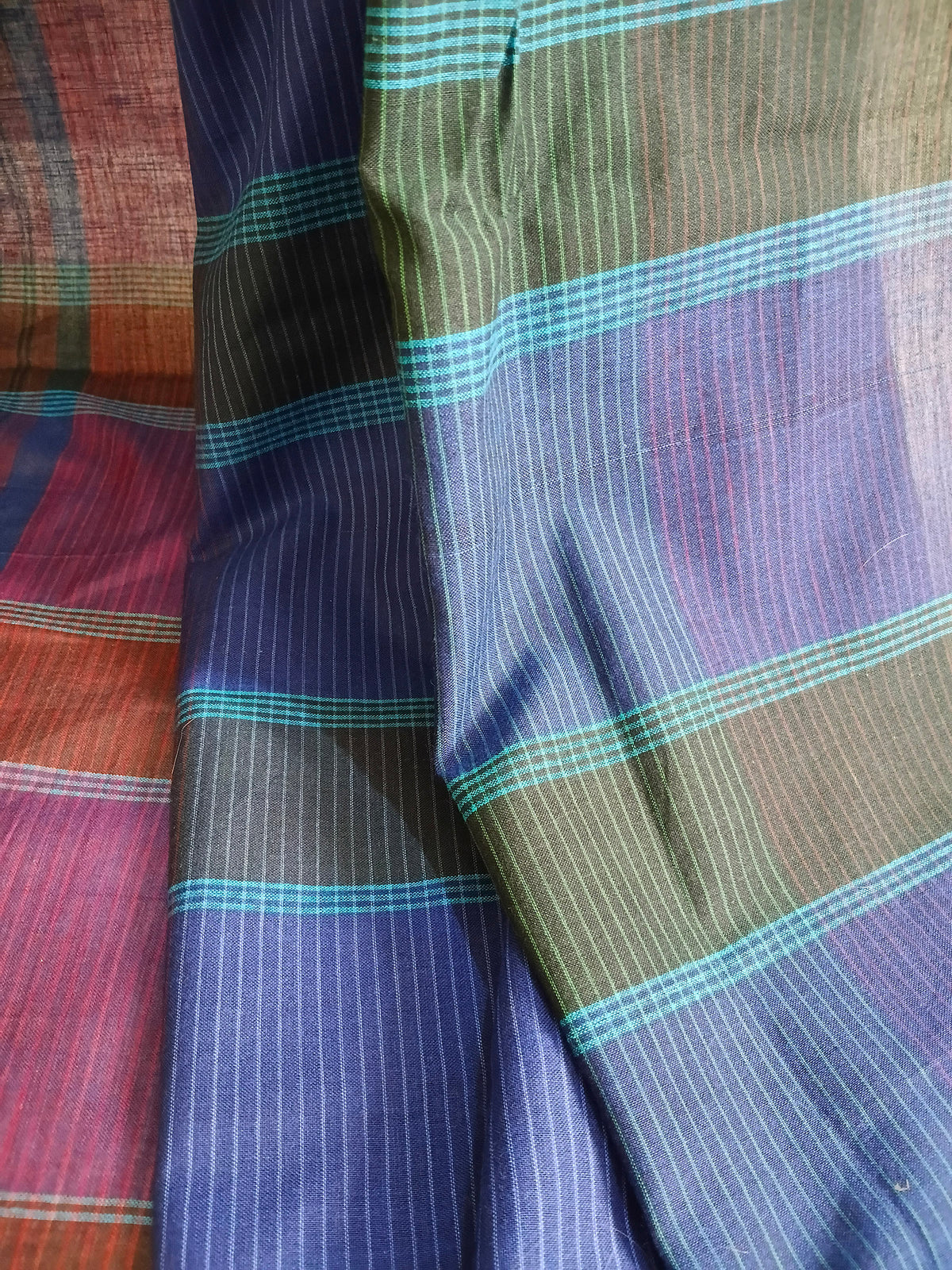 Multicolour Indigo Rust Handloom Gamchha Saree