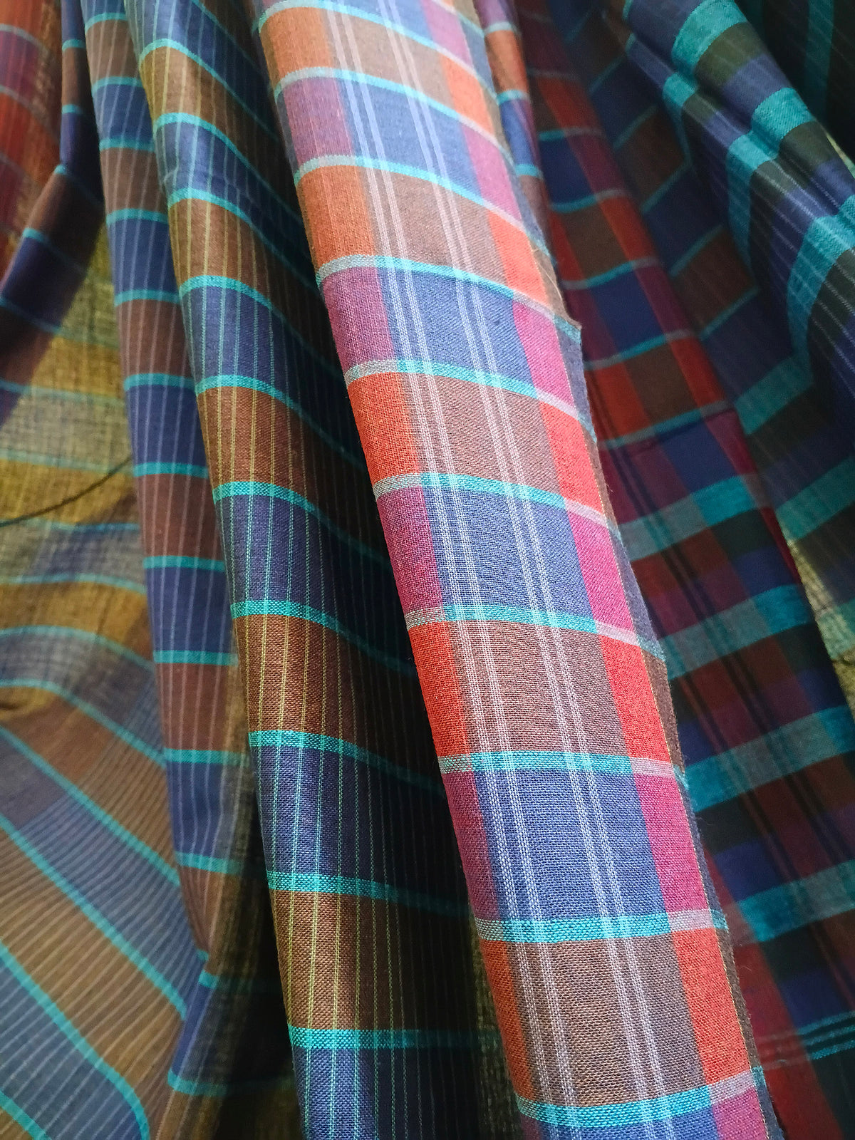 Multicolour Indigo Rust Handloom Gamchha Saree