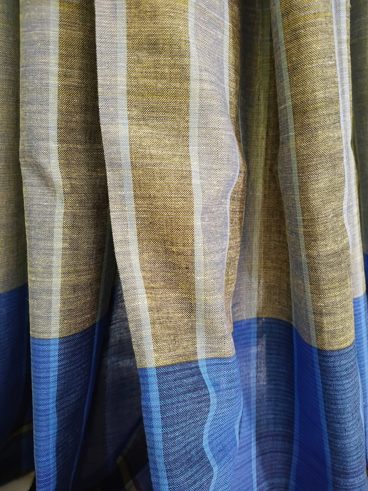 Olive Blue Multicolour Handloom Gamchha Saree