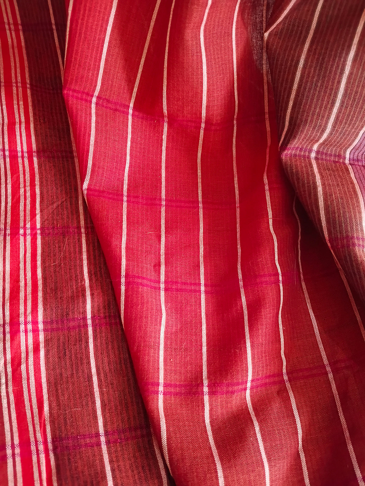 Magenta & Purple Striped Handloom Saree with Fine Checks