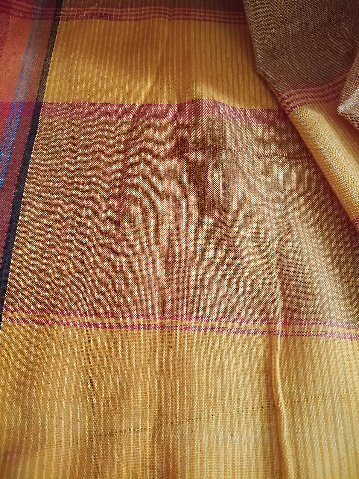 Coral & Purple Striped Handloom Saree with Multicolour Pallu