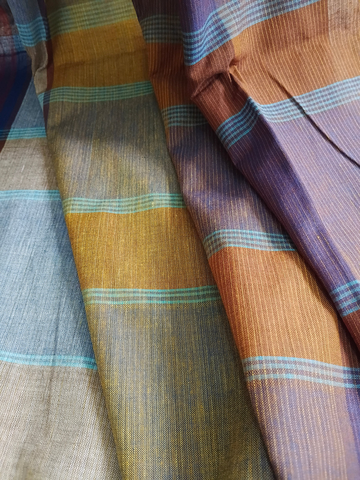 Multicolour Striped Handloom Saree with Checked Pallu