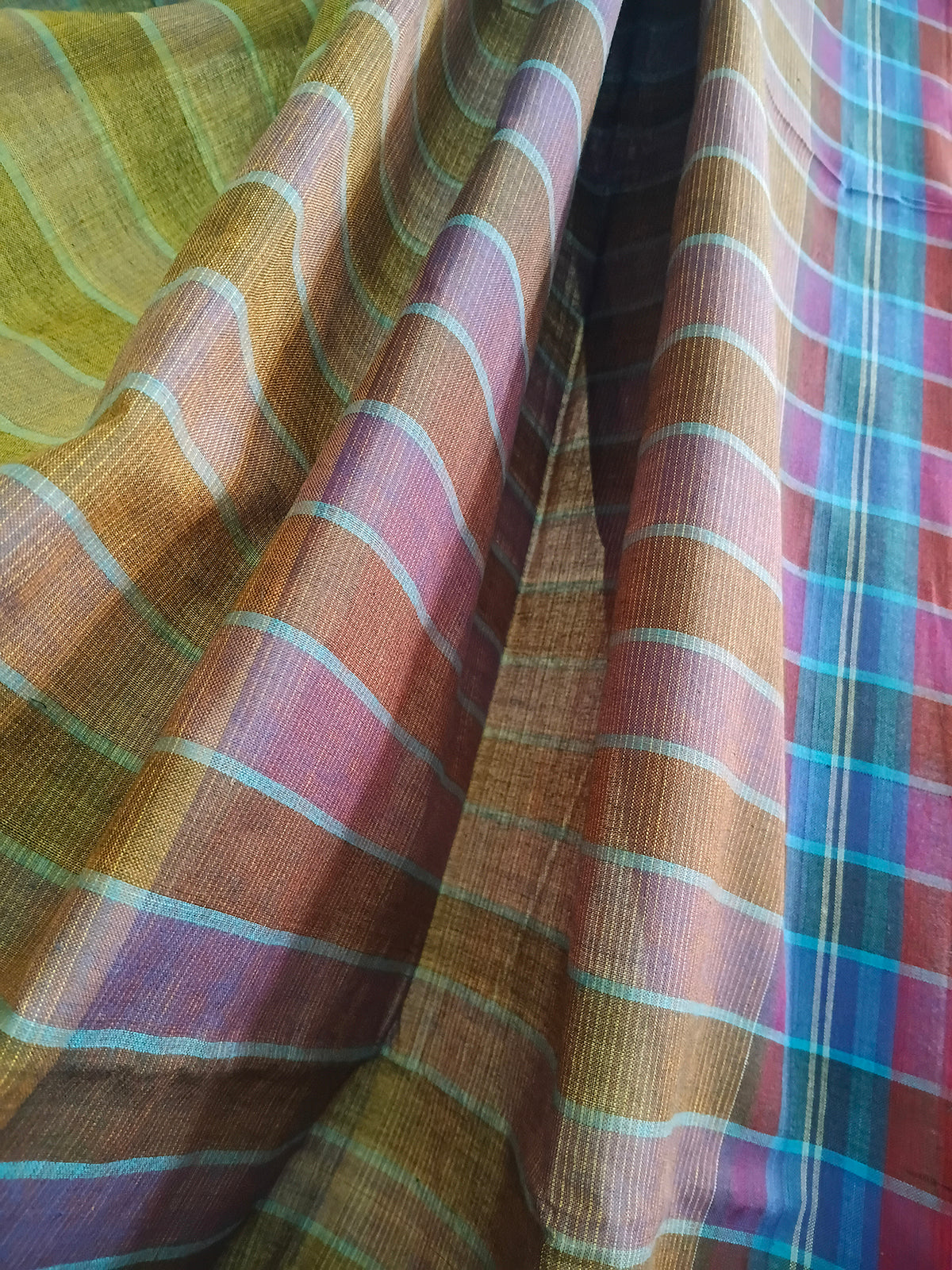 Multicolour Striped Handloom Saree with Checked Pallu