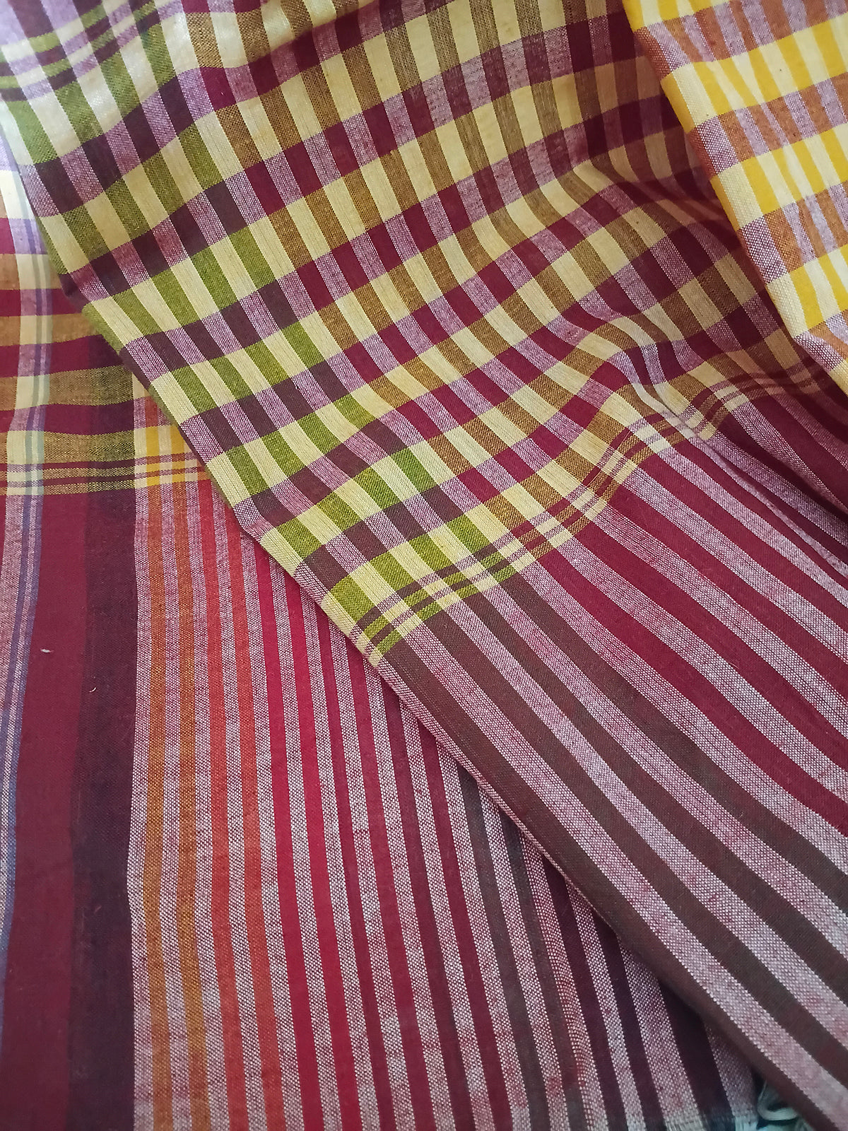 Maroon & Mustard Checked Handloom Saree