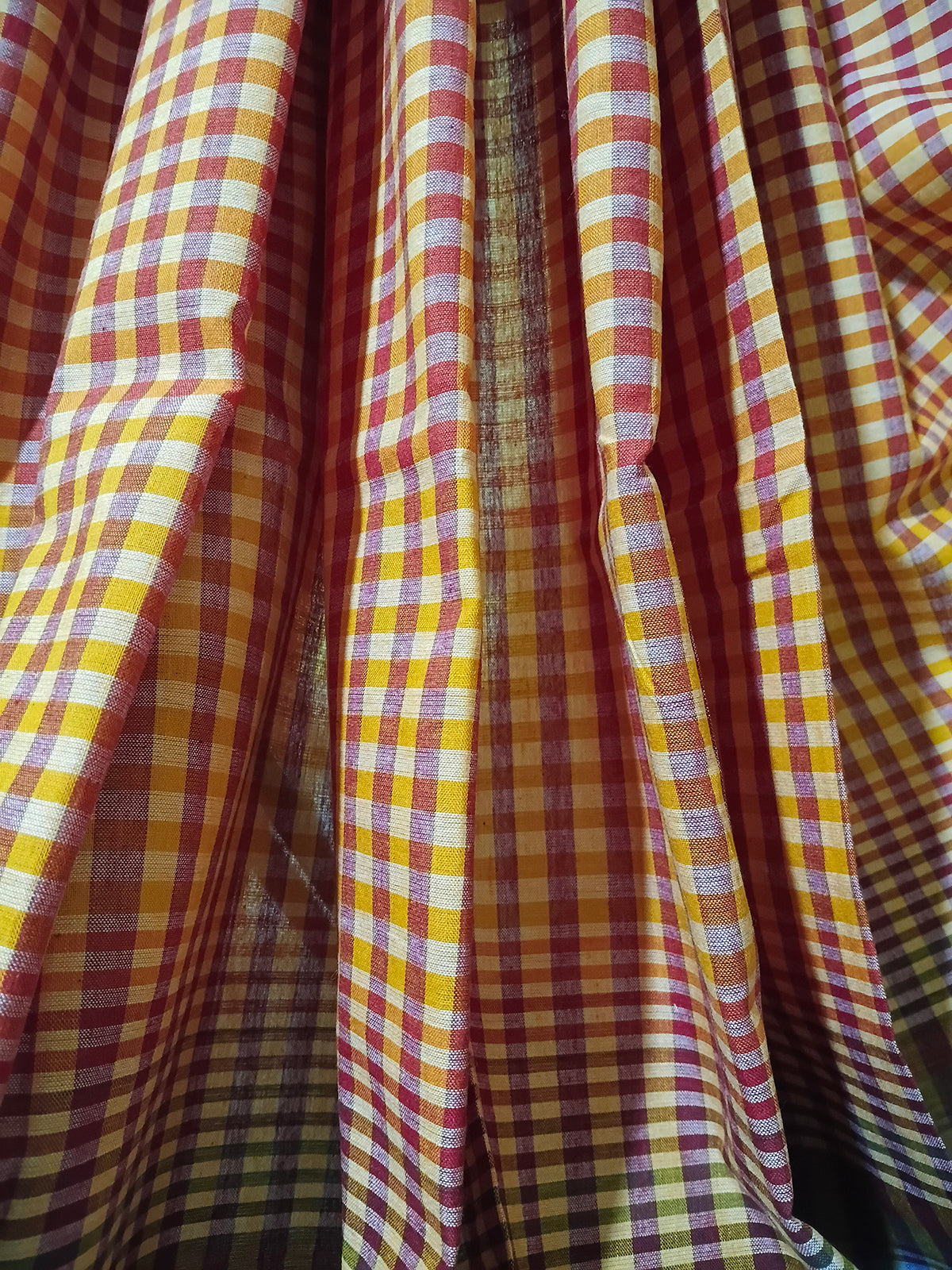 Maroon & Mustard Checked Handloom Saree