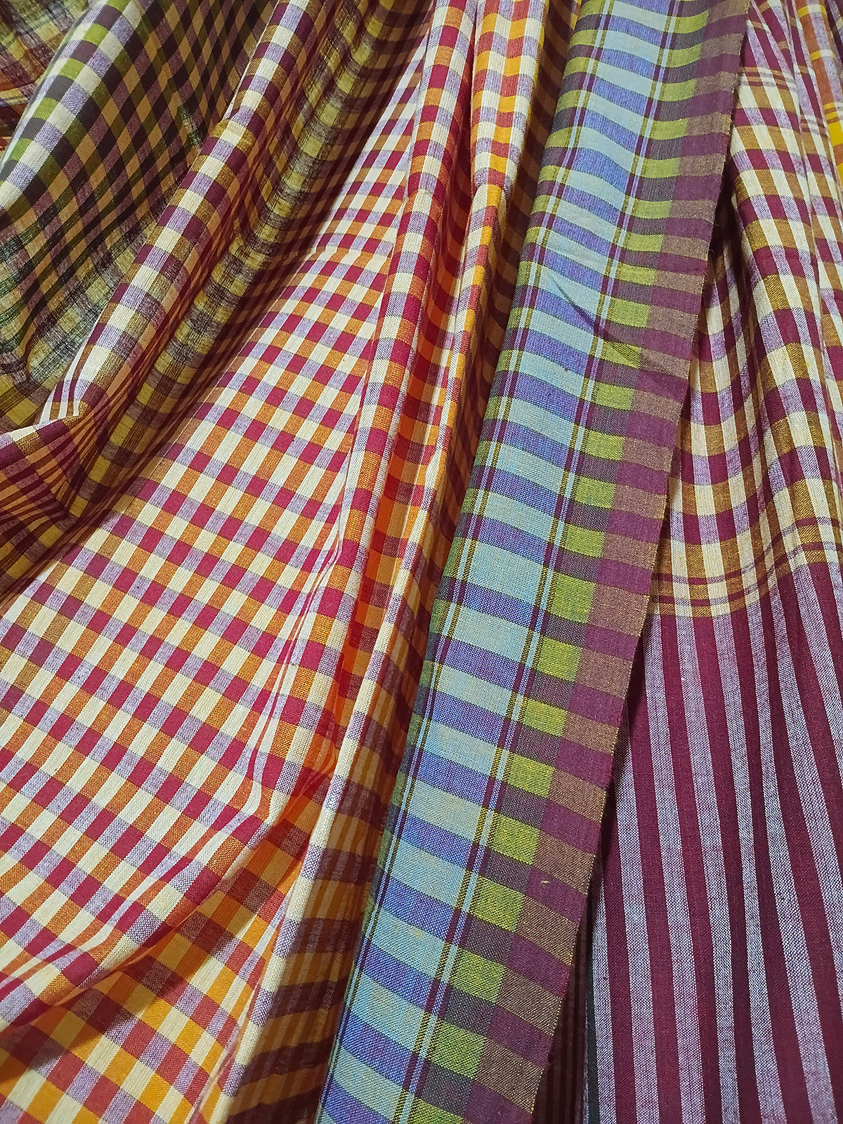 Maroon & Mustard Checked Handloom Saree
