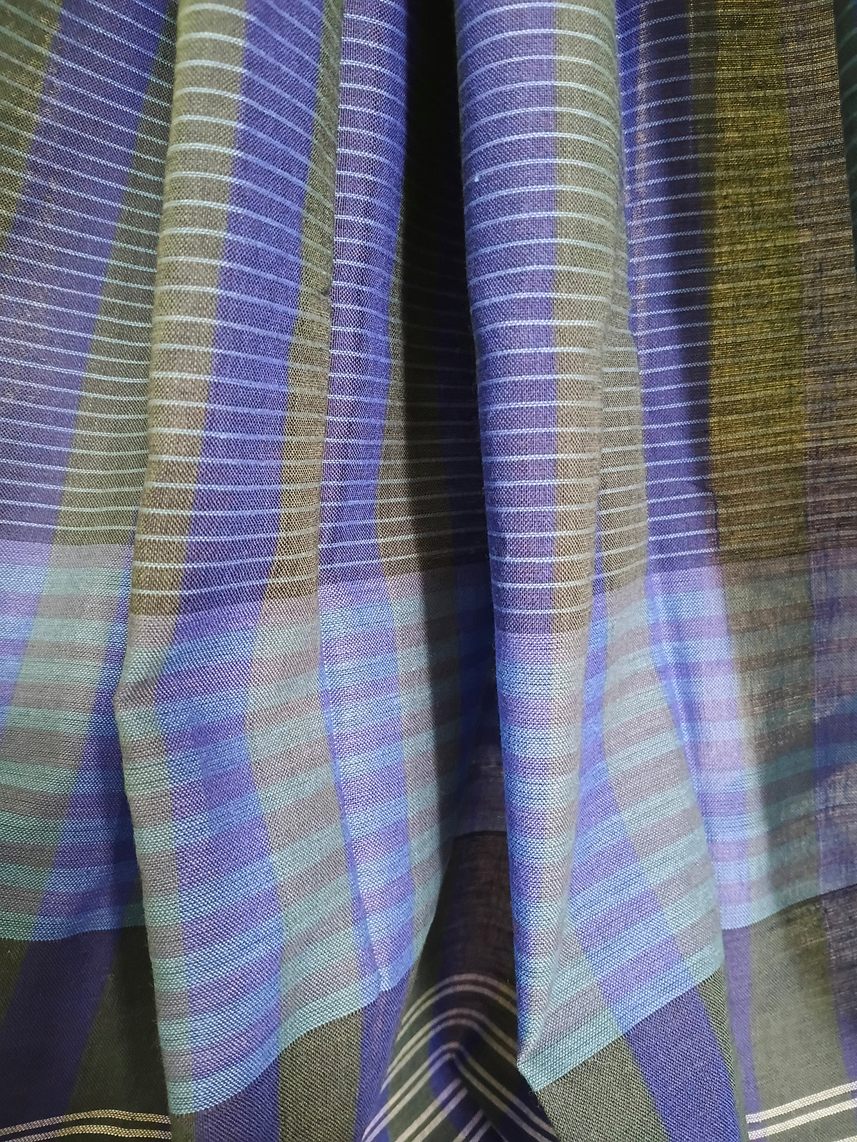 Blue & Green Striped Handloom Saree