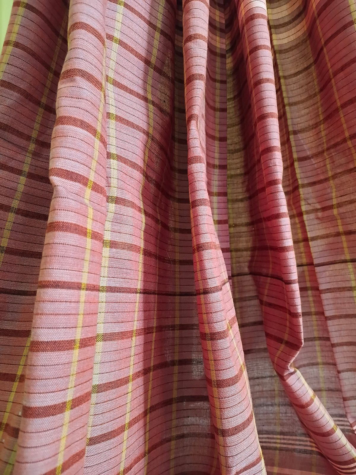 Pink & Blue Checked Handloom Saree