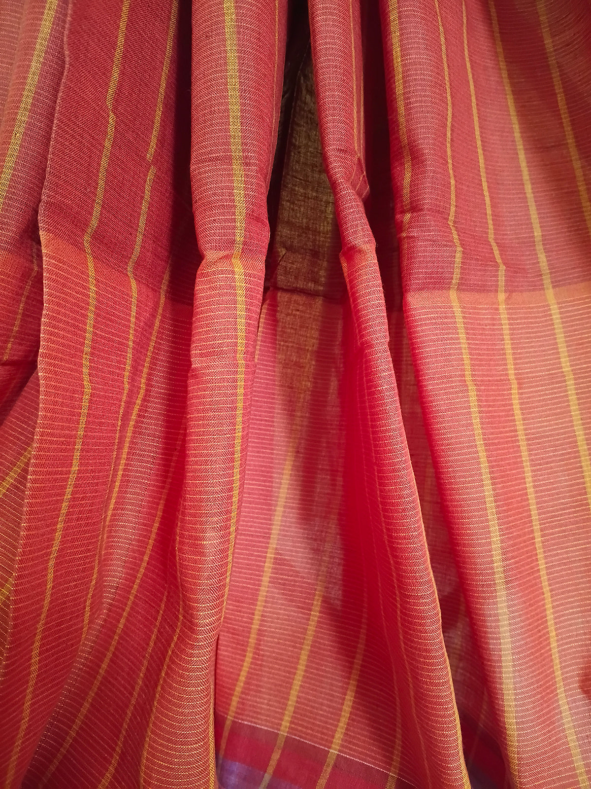 Rust & Pink Striped Handloom Cotton Saree