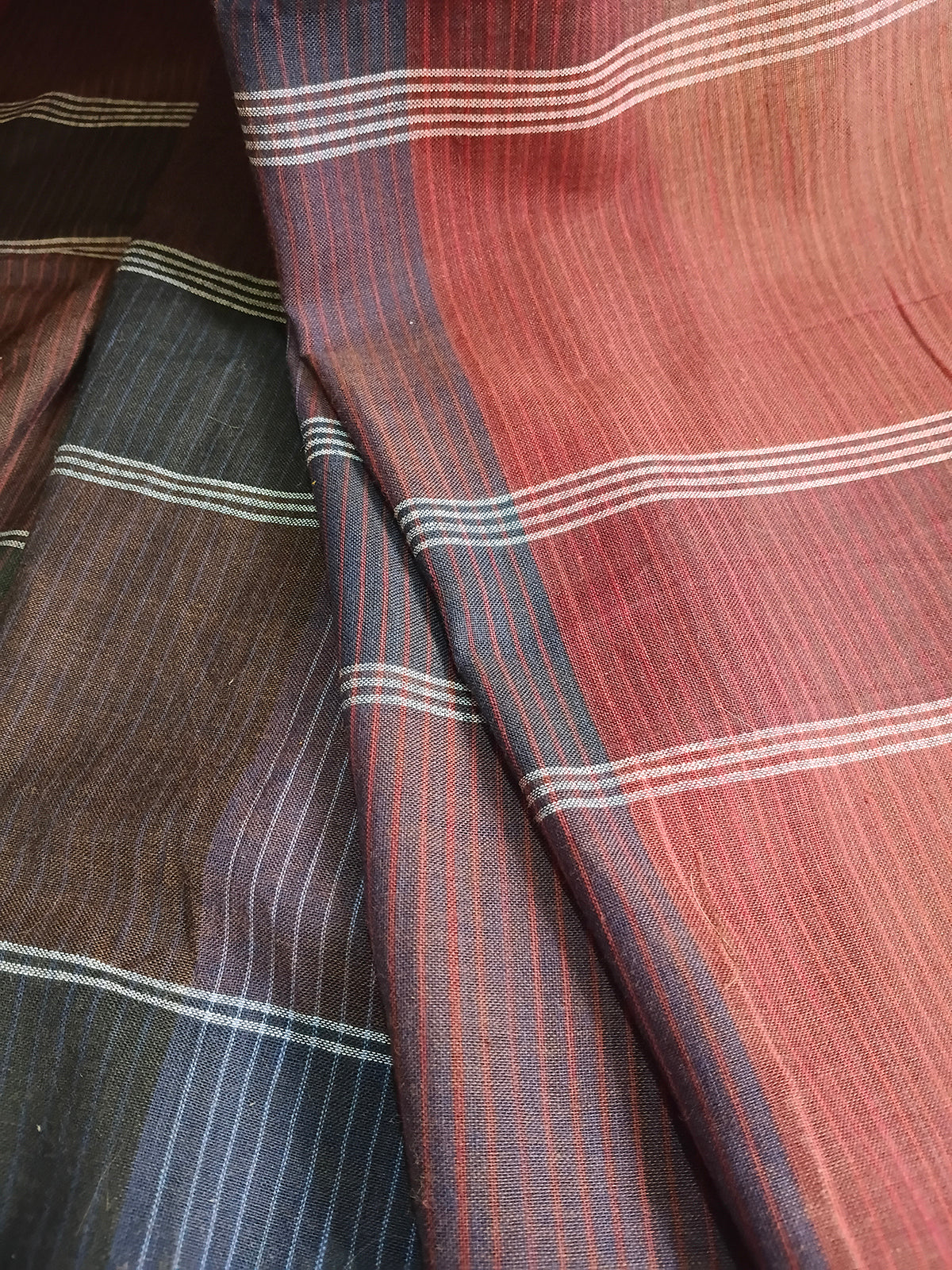 Rust & Maroon Striped Handloom Cotton Saree