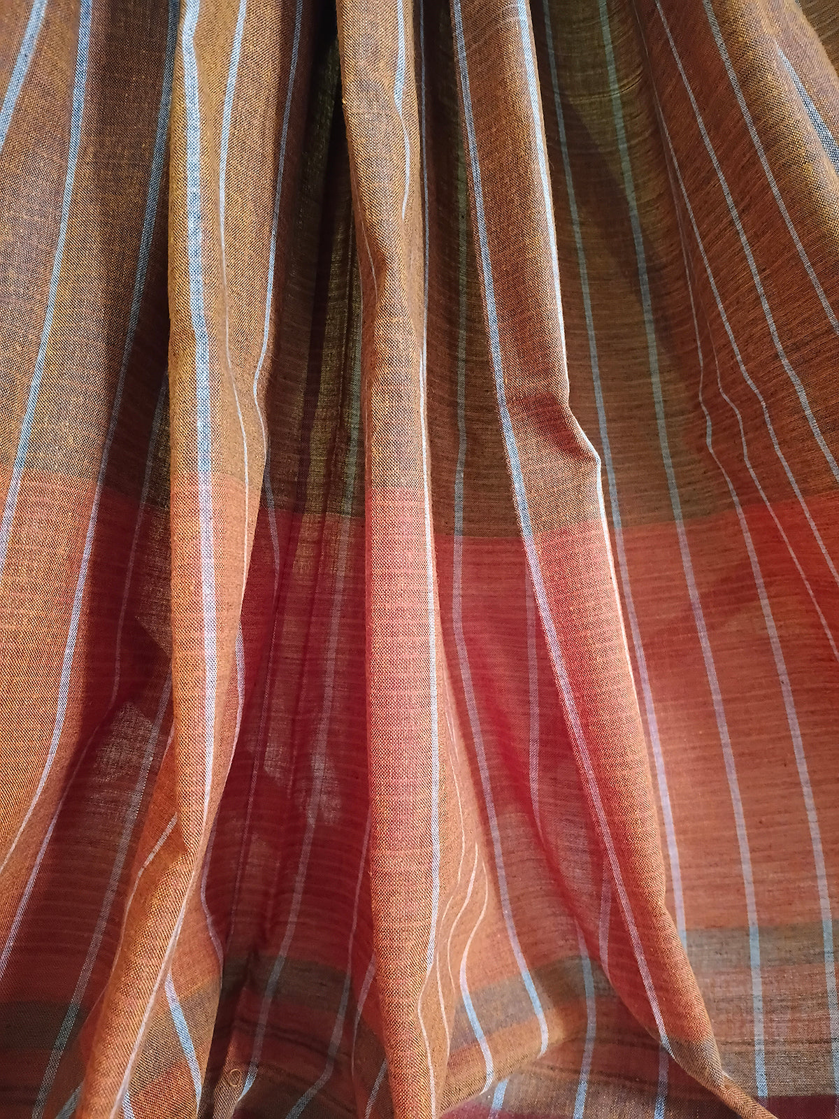 Rust & Maroon Striped Handloom Cotton Saree