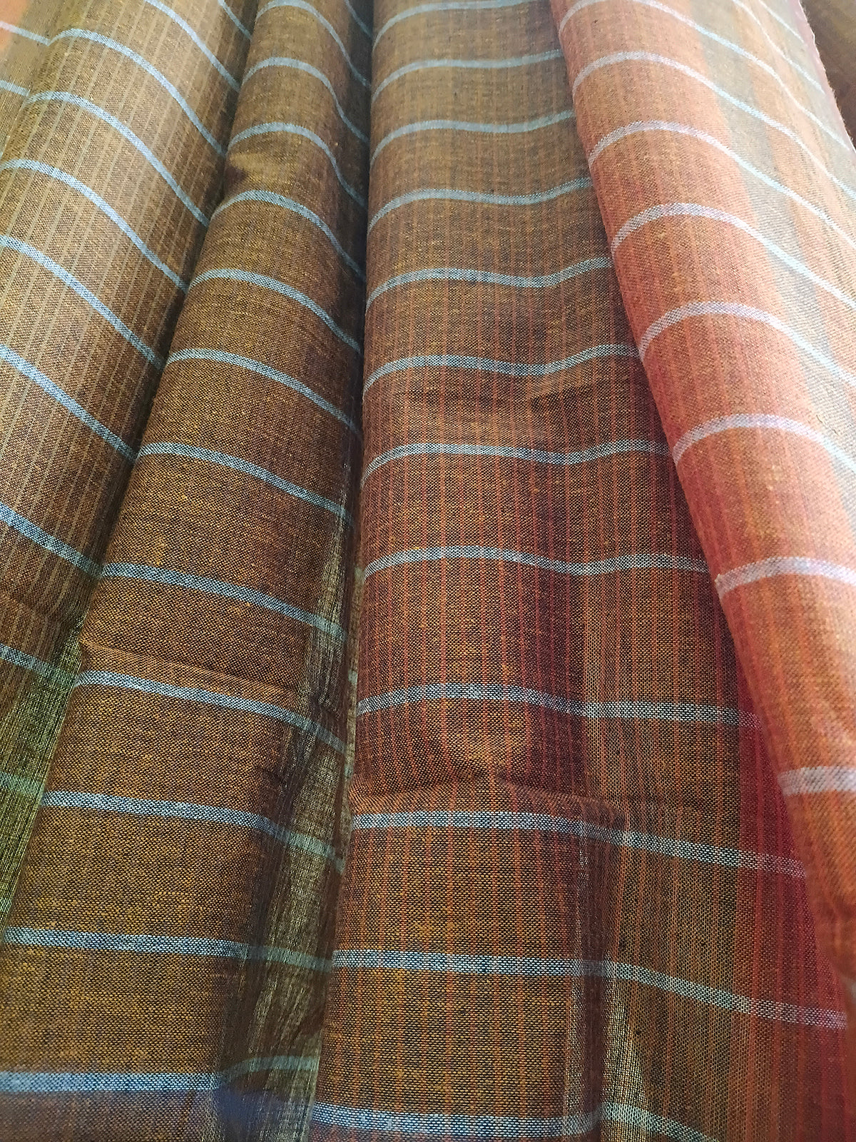 Rust & Maroon Striped Handloom Cotton Saree