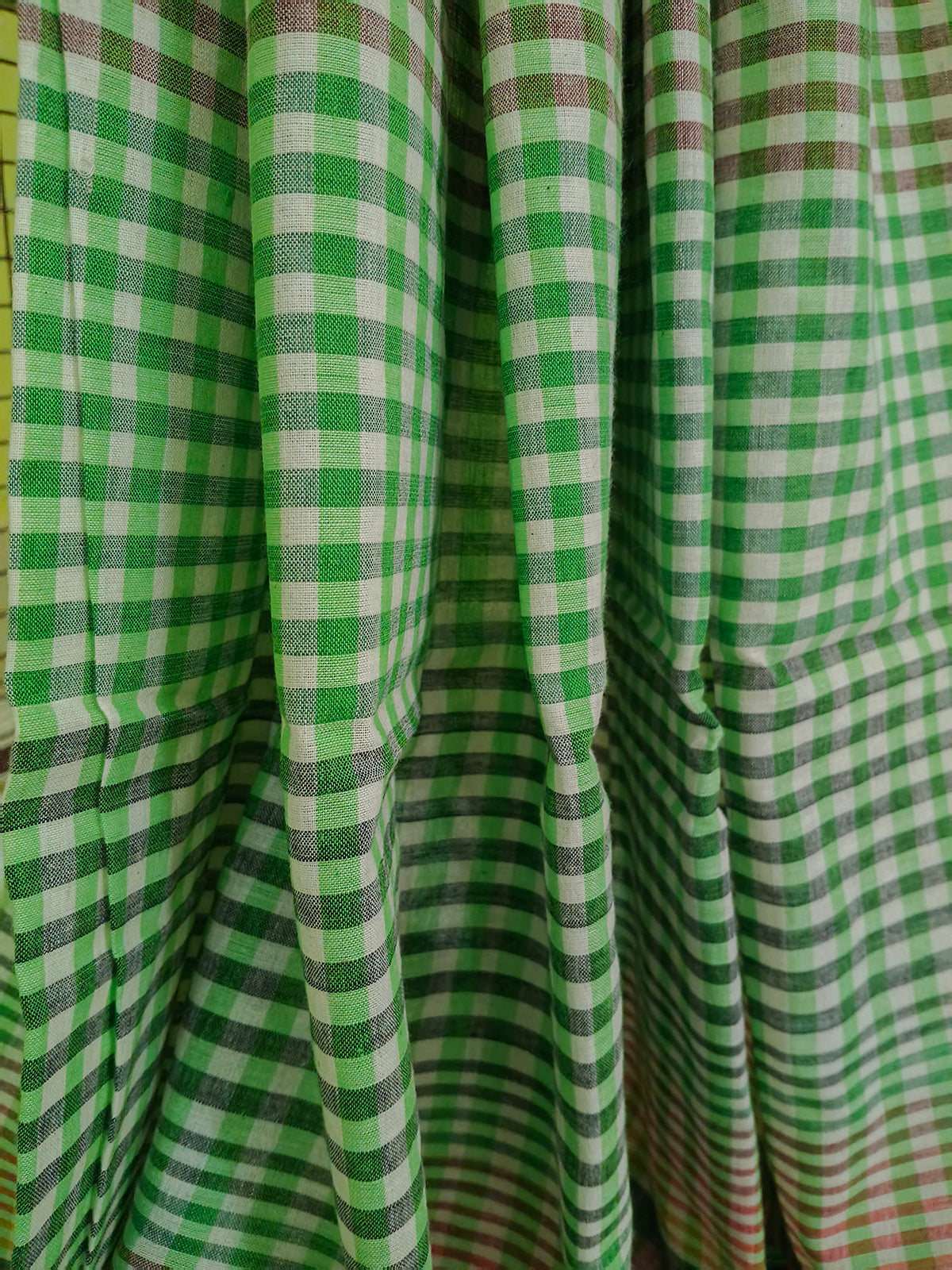 Green Cream Checked Handloom Gamchha Saree