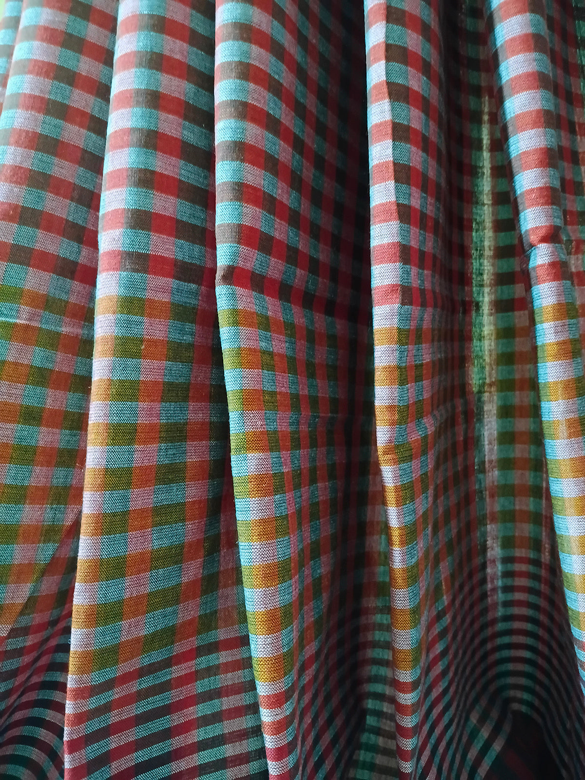 Red & Blue Checked Handloom Saree