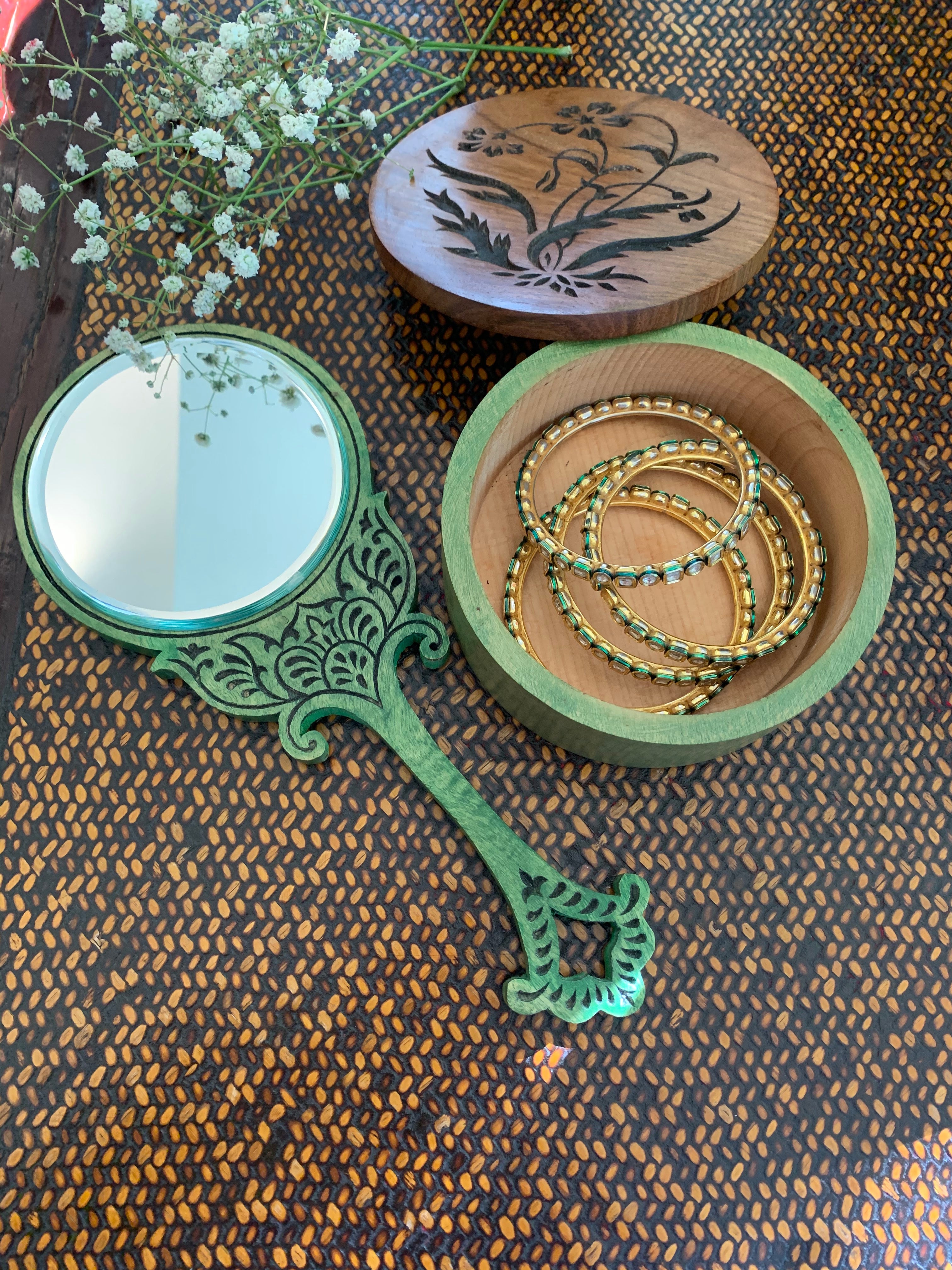 Wood Carved Hand Mirror