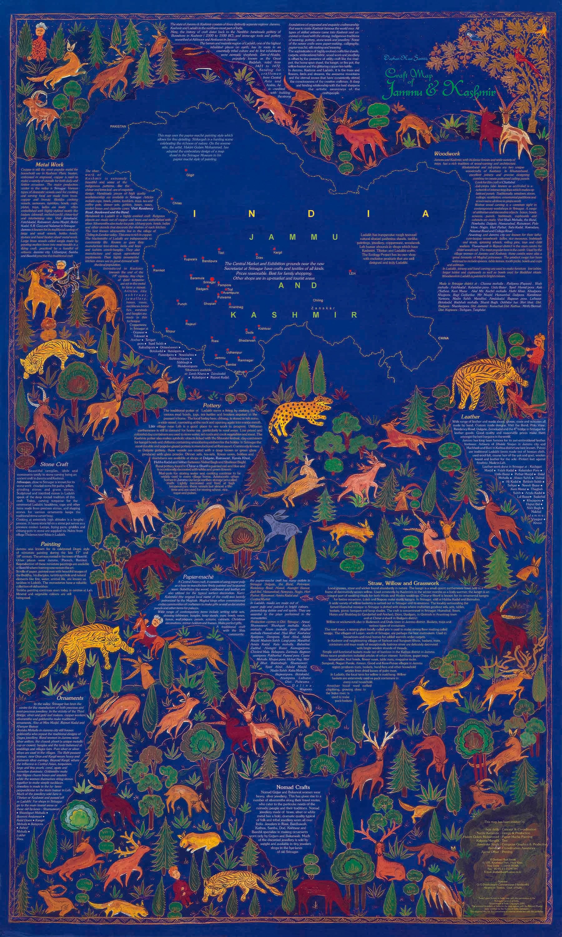 Crafts & Textiles Map of Jammu & Kashmir, Single Side Print - Front