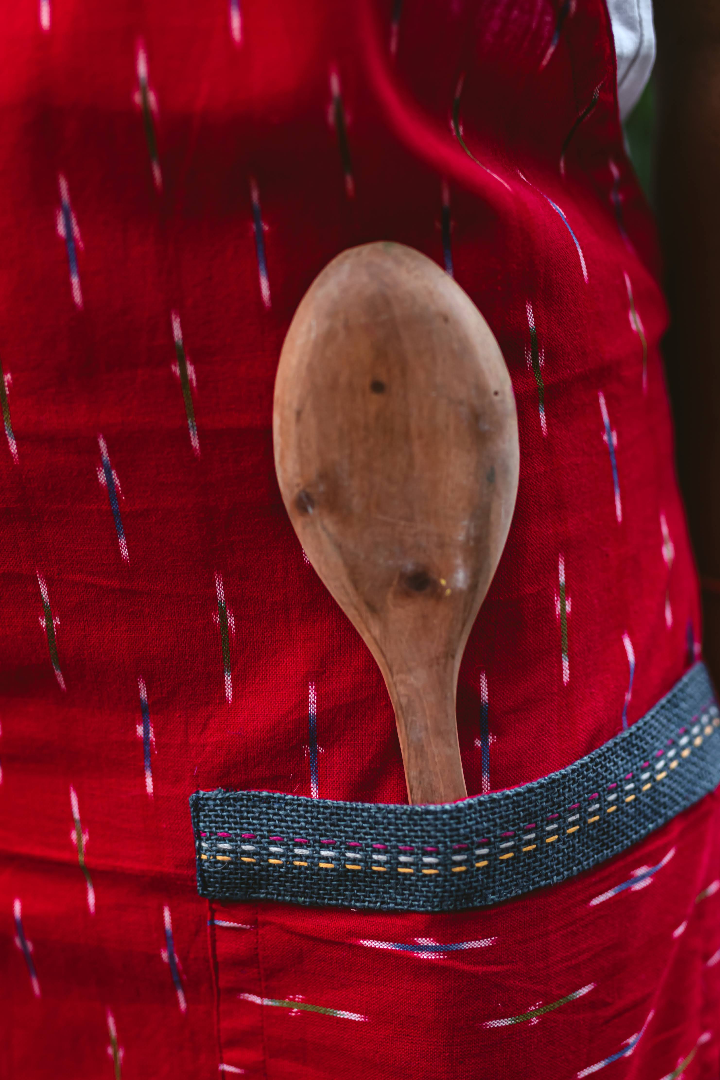 Woven Ikat Cotton Adjustable Apron with Large Pockets with an Embroidered Trim