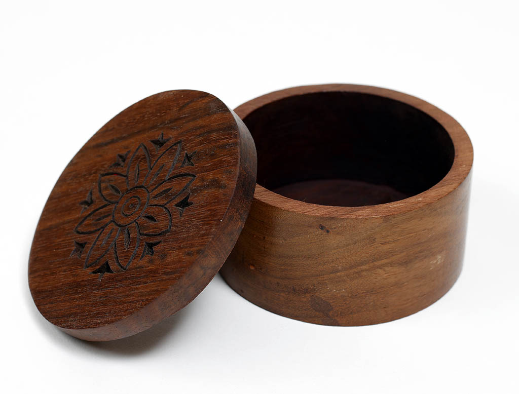 Carved Wooden Round Box