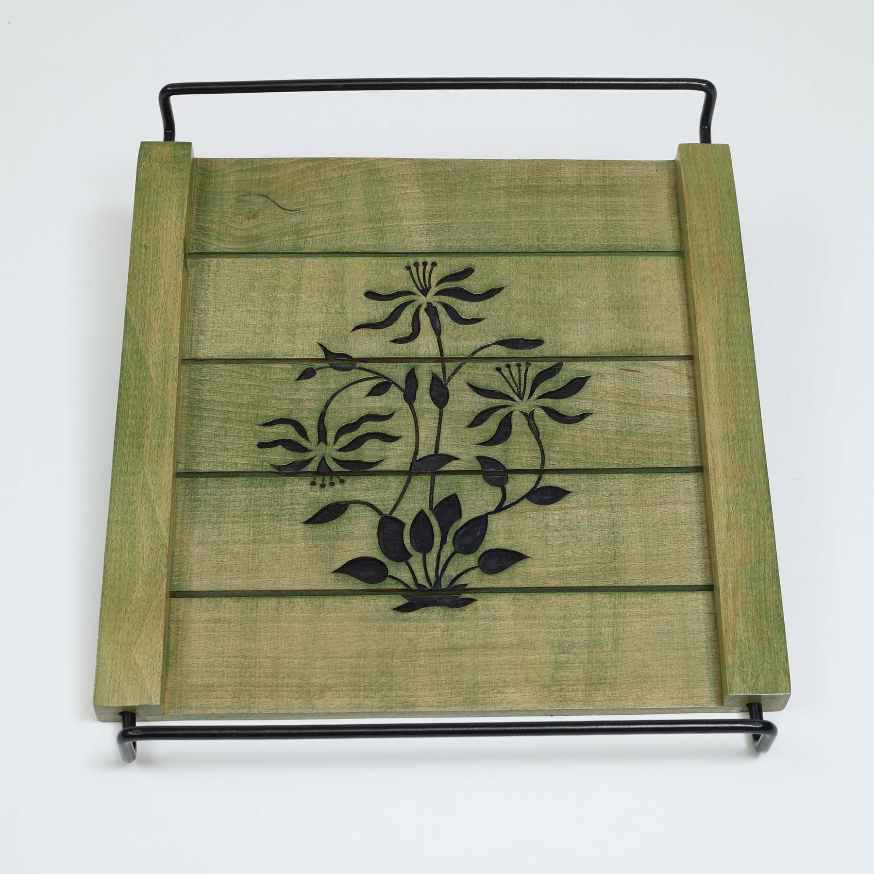 Carved Wooden Tray with Handle