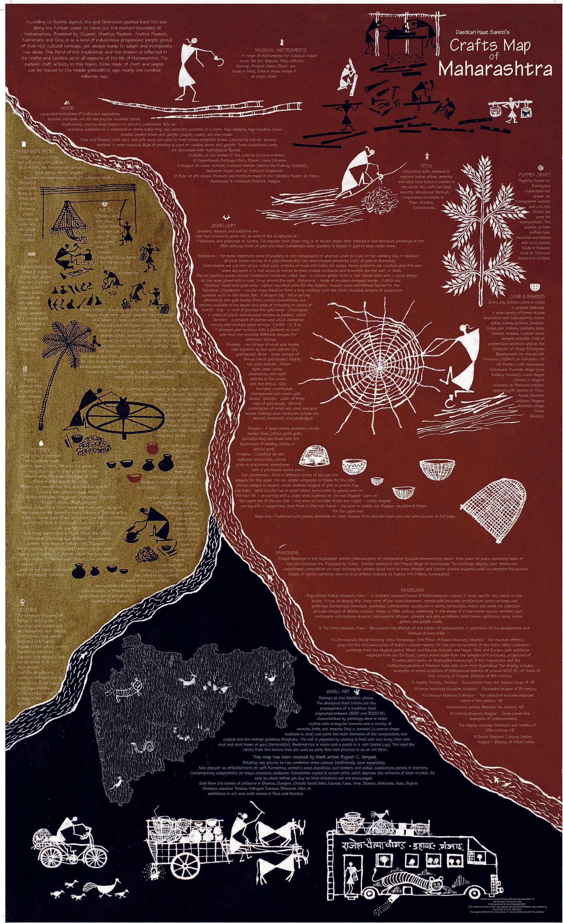 Crafts & Textiles Map of Maharashtra, Double Side Print