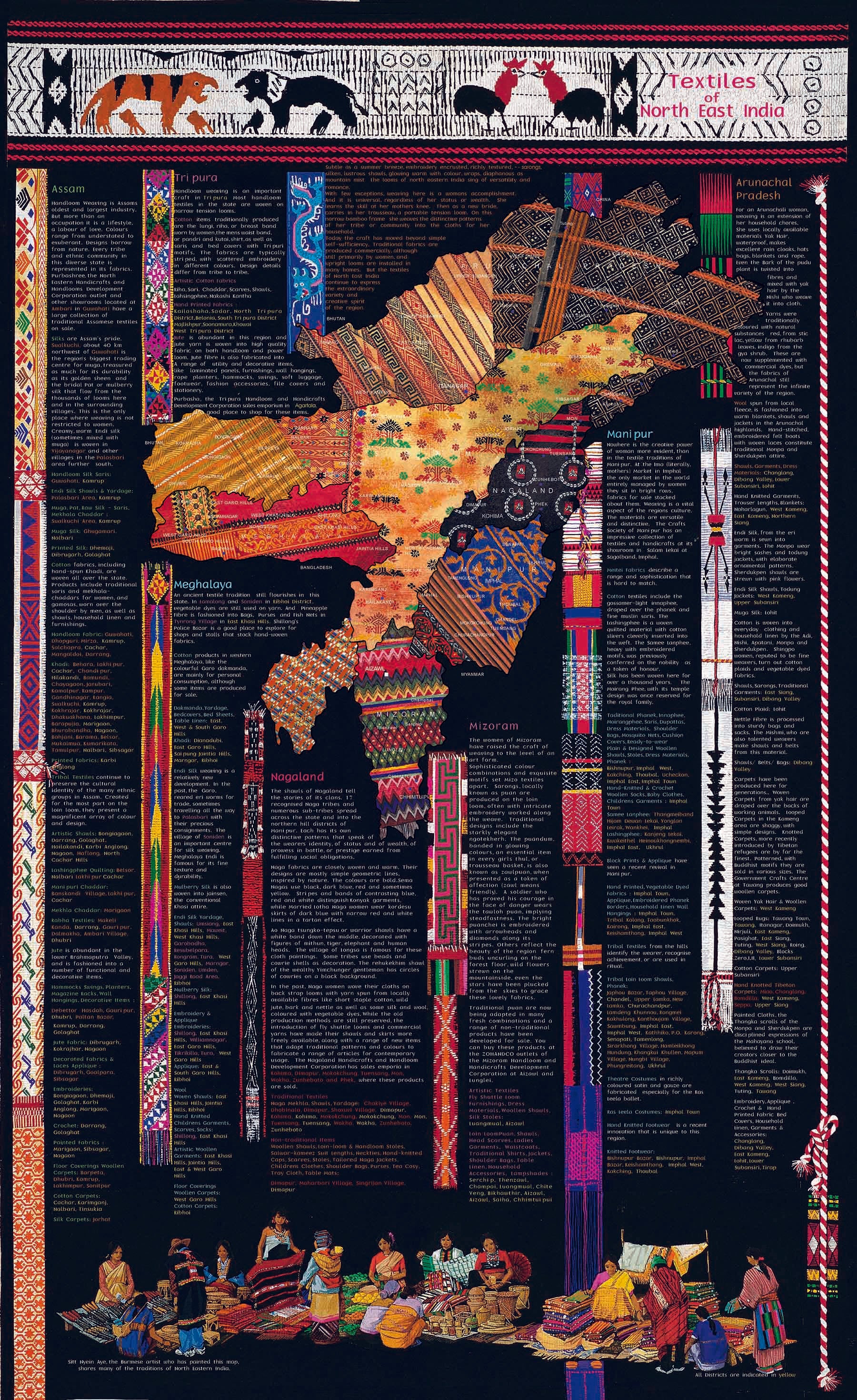 Crafts & Textiles Map of North East India, Single Side Print - Back