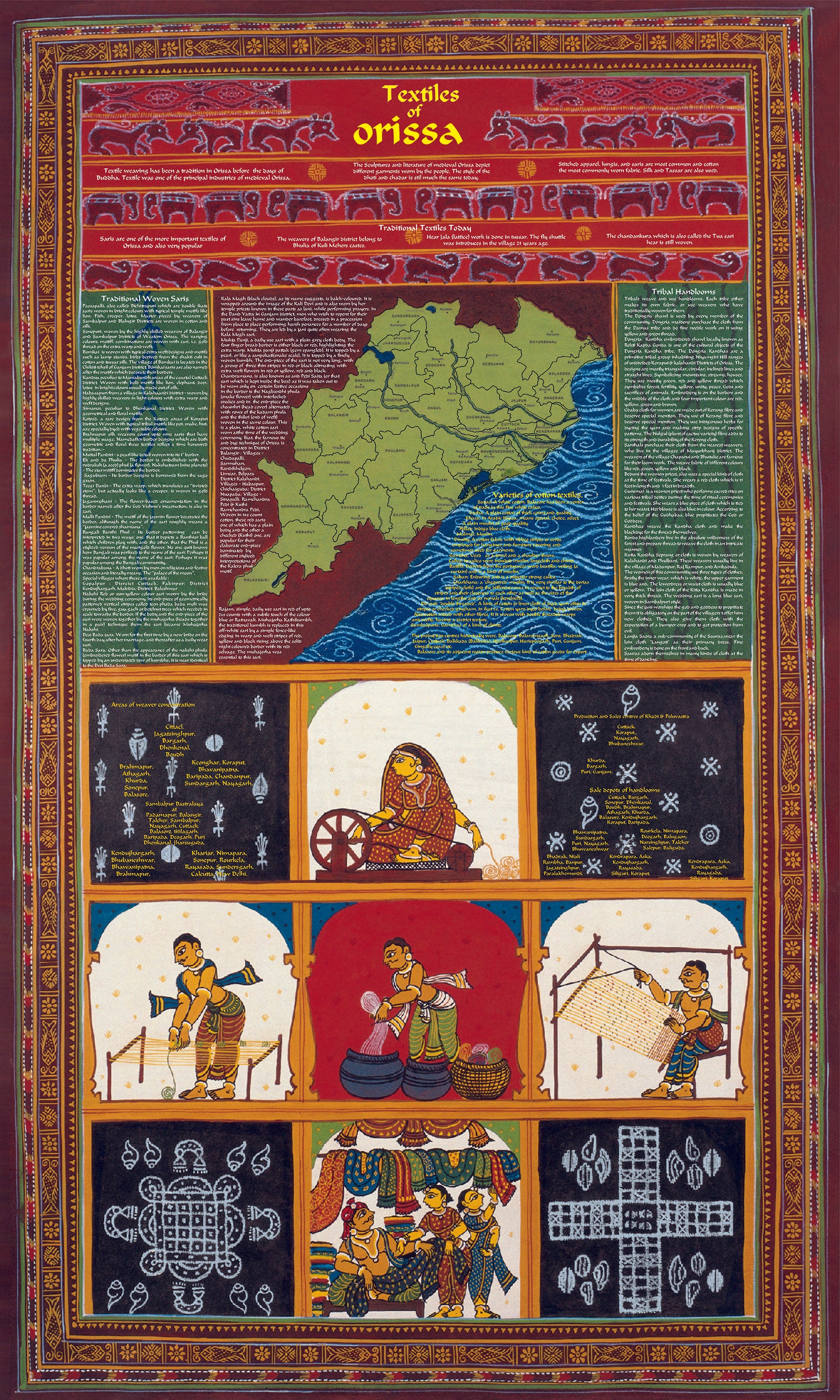 Crafts & Textiles Map of Odisha, Double Side Print