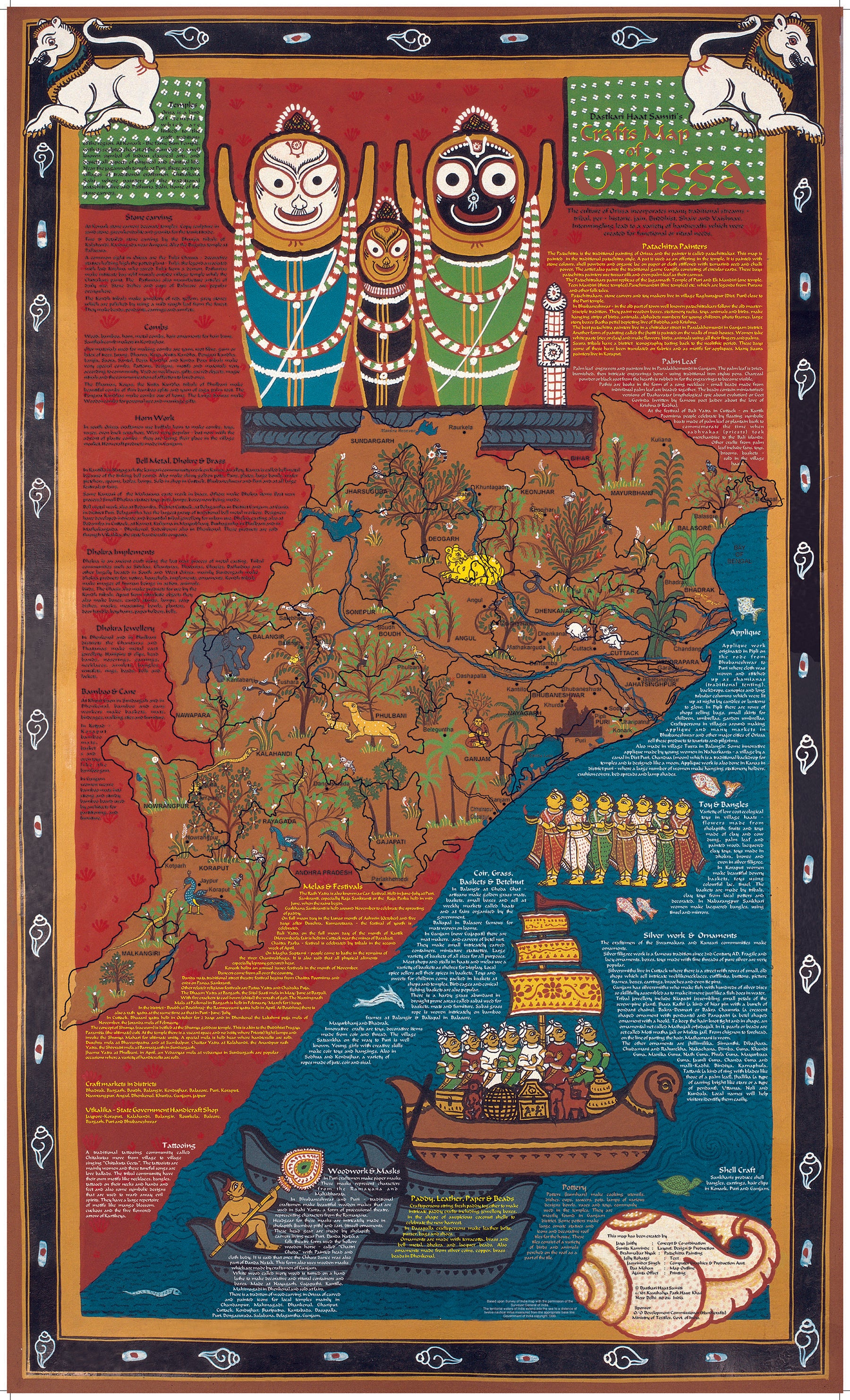 Crafts & Textiles Map of Odisha, Double Side Print