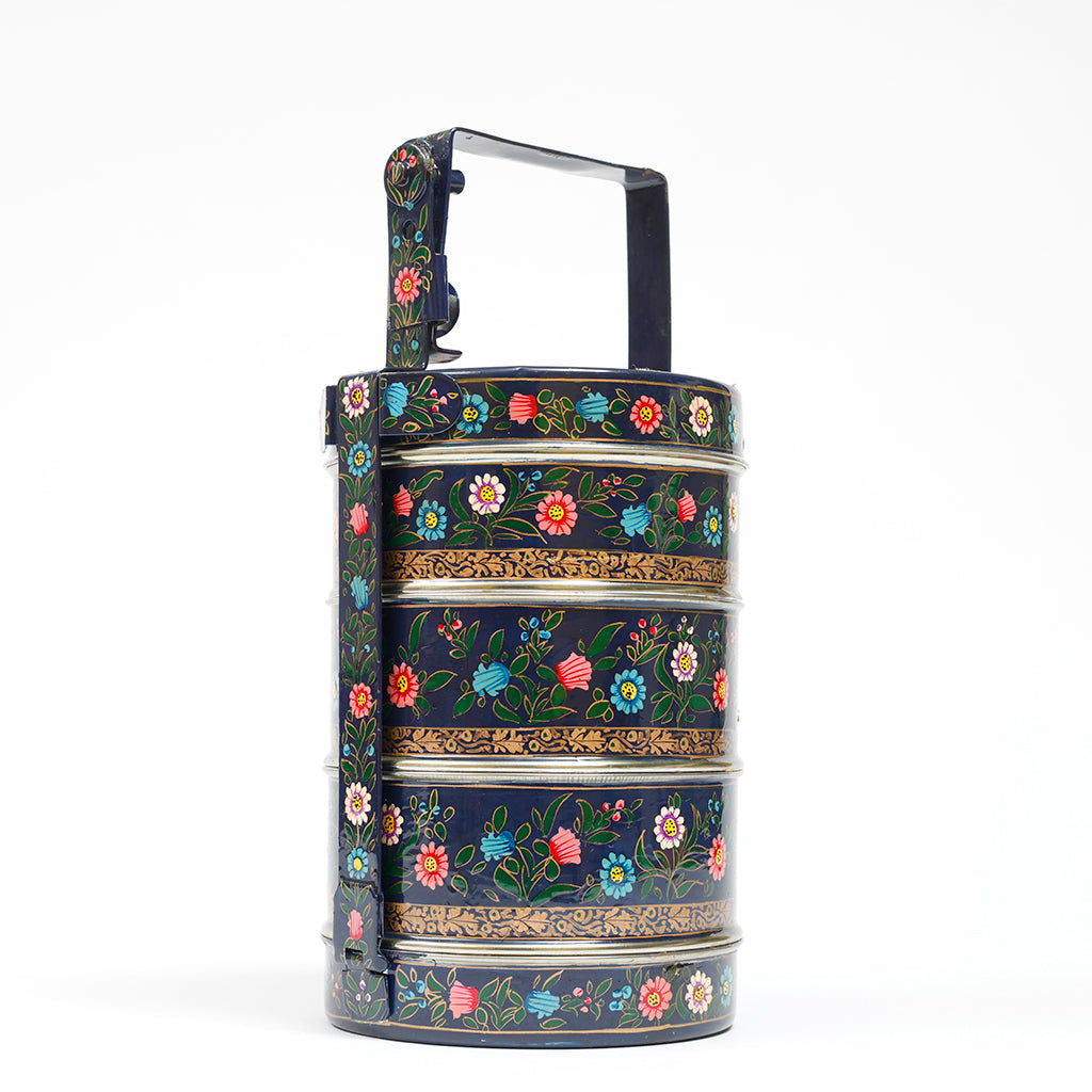 Paper mache art hand-painted tiffin 3 Containers