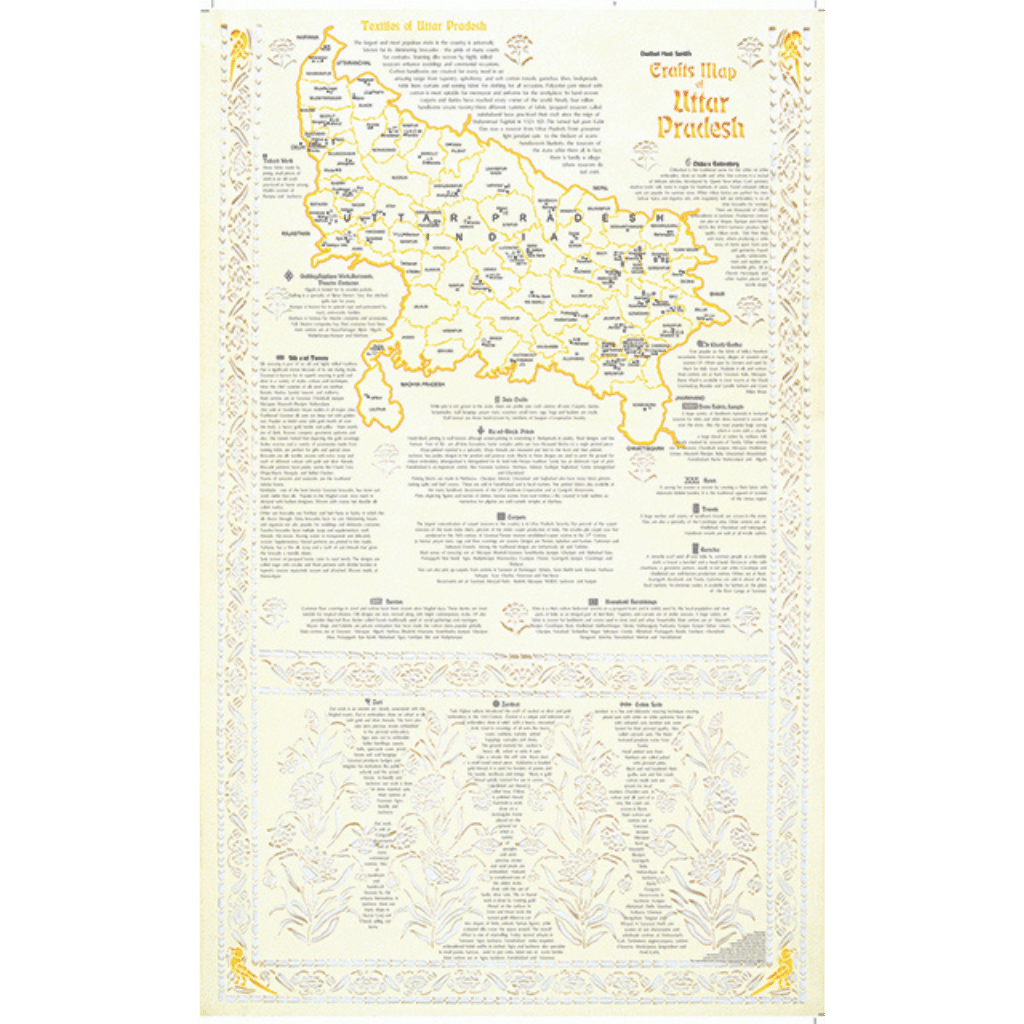 Crafts & Textiles Map of Uttar Pradesh, Double Side Print